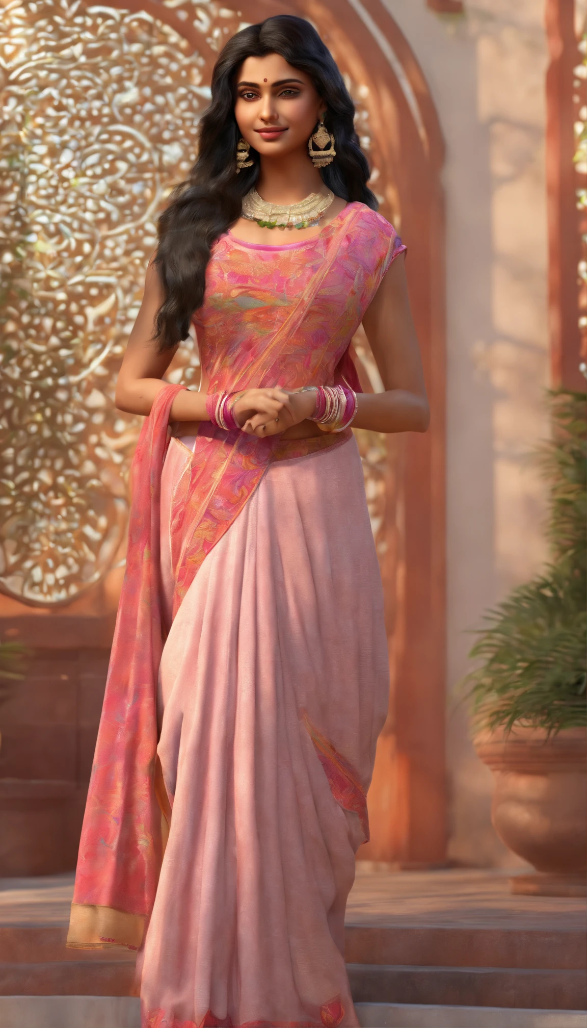 A 20 years old Indian girl in kurthi with beautiful face of an south indian and feminine body structure with frim boobs with Ultra Realistic