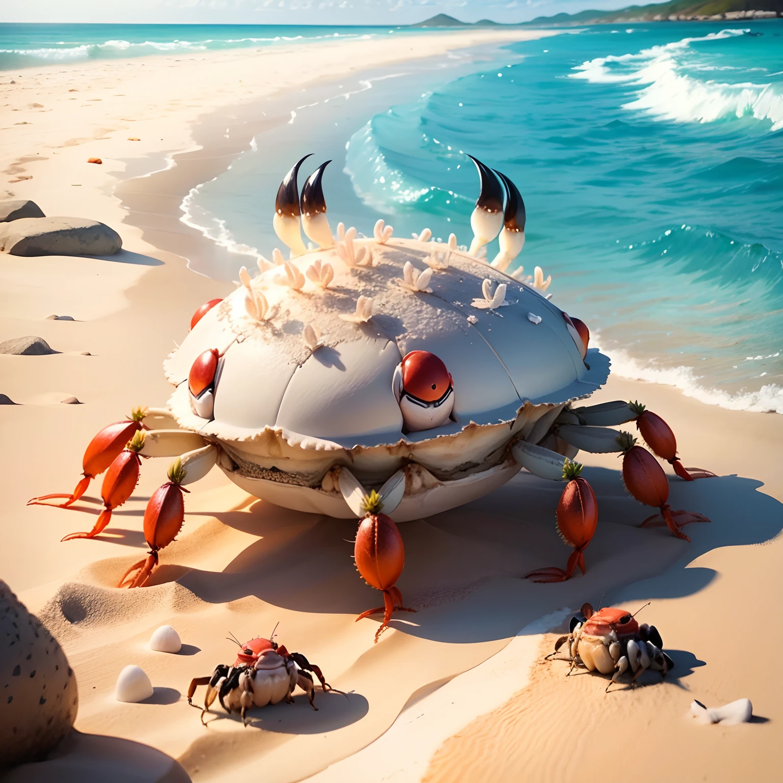 Cute and adorable crabs in a white sand beach --auto
