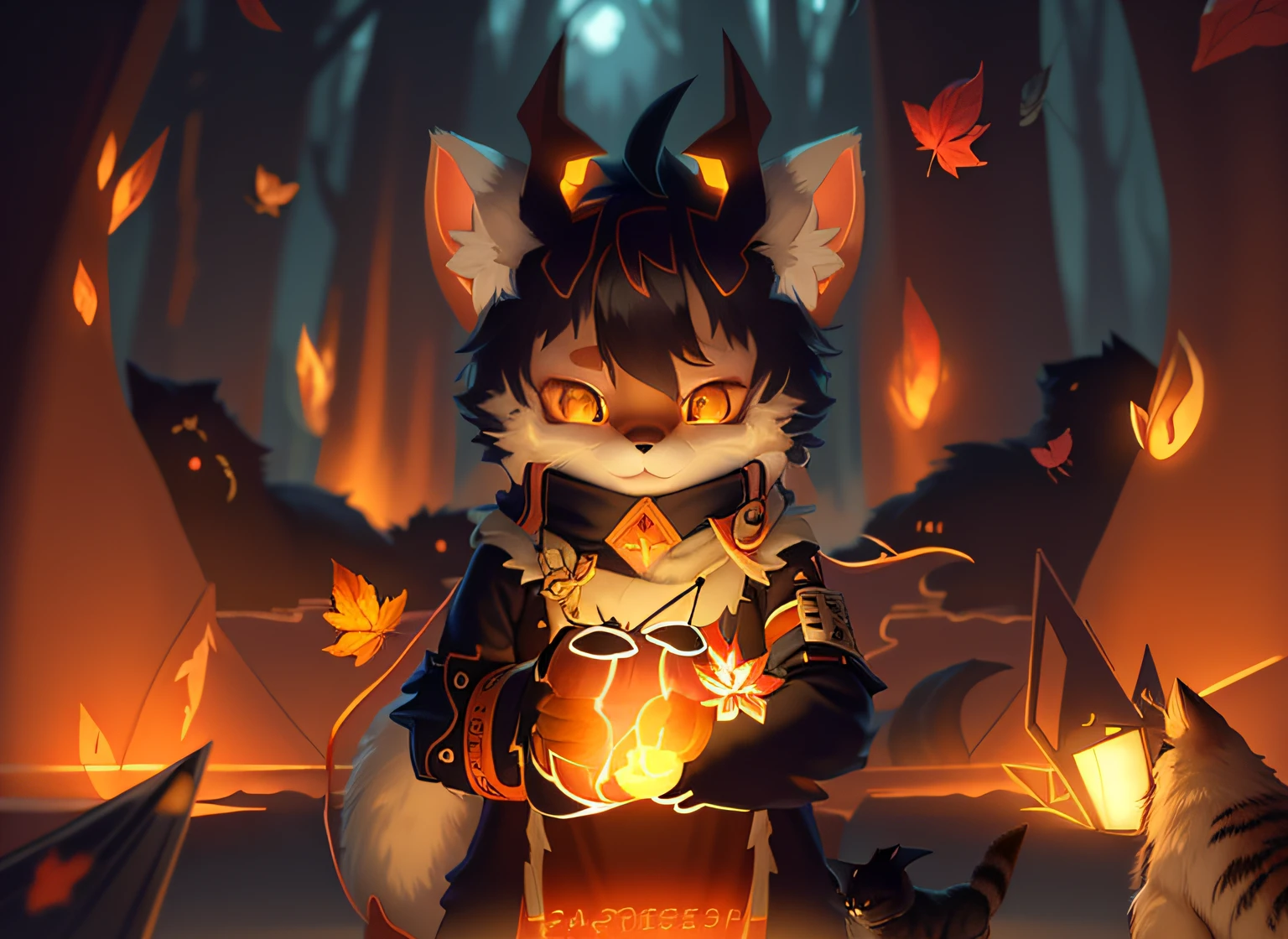 anime big breast, A cat with a lantern in his hand, Detailed fanart, 🍁 Cute, kitsune holding torch, commission on furaffinity, very very beautiful furry art, fursona art, High-quality fanart, with glowing eyes