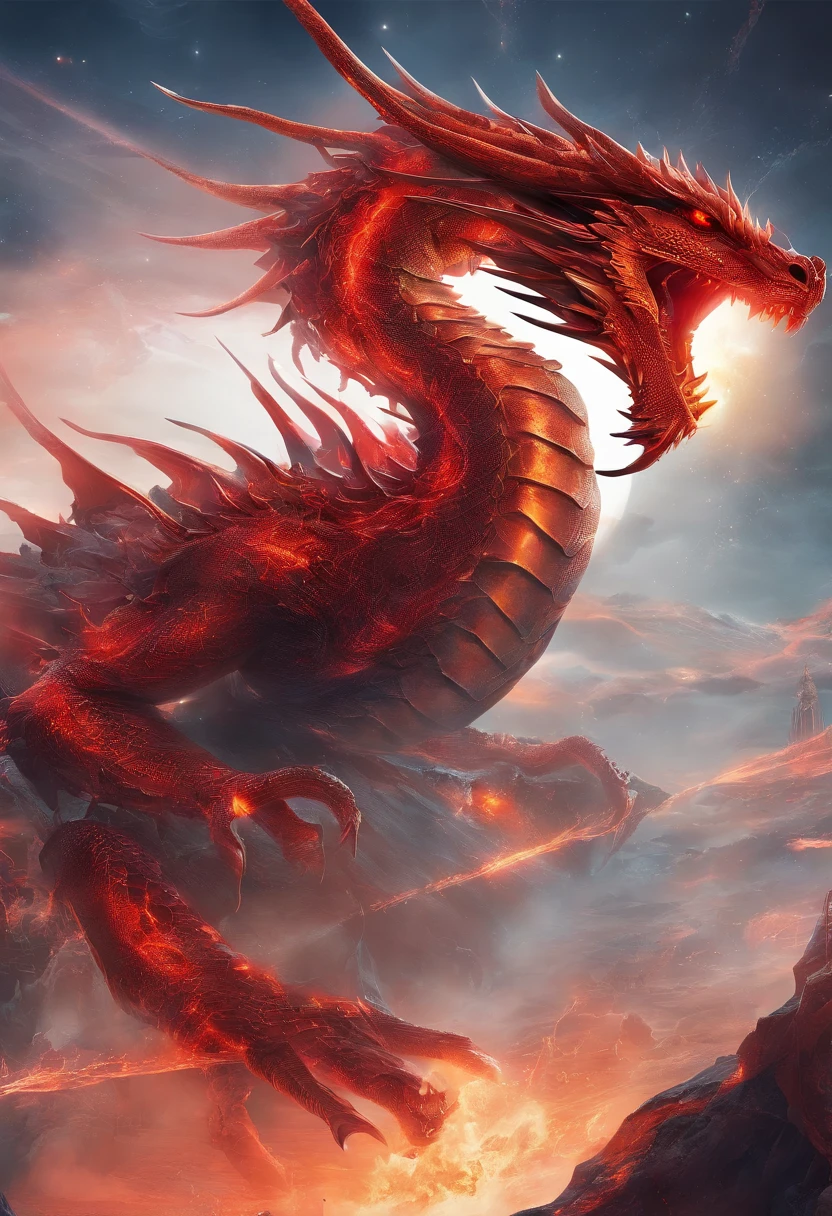 (Dragon celestial dorado) con (ojos penetrantes de color rojo),primer plano soltando (fuego de sangre) por la nariz,escamas bulumetricas,alta calidad,8k,muchos detalles,paticulas de fuego,alas,4patas,garraz manchadas,oro,peligro,fuego,dientes filosos,dragon gigante,colosal,amenazante,imponente,escamas azules