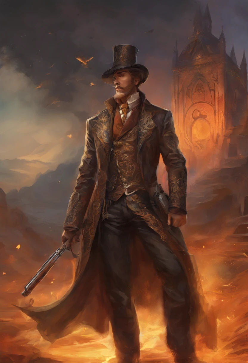 Revolver with dark particles, black smoke billowing from his pipe, Dark revolver, arma das sombras, revolver, double revolver, cor negra, Alchemist symbols carved into the revolver, British Webley MK IV revolver, apenas a arma, Arma retrato, No scenery in the background, projeto da arma, arma, revolver