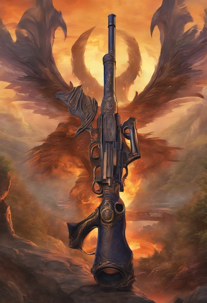 Revolver with dark particles, black smoke billowing from his pipe, Dark revolver, arma das sombras, revolver, double revolver, cor negra, Alchemist symbols carved into the revolver, British Webley MK IV revolver, apenas a arma, Arma retrato, No scenery in the background, projeto da arma, arma, revolver