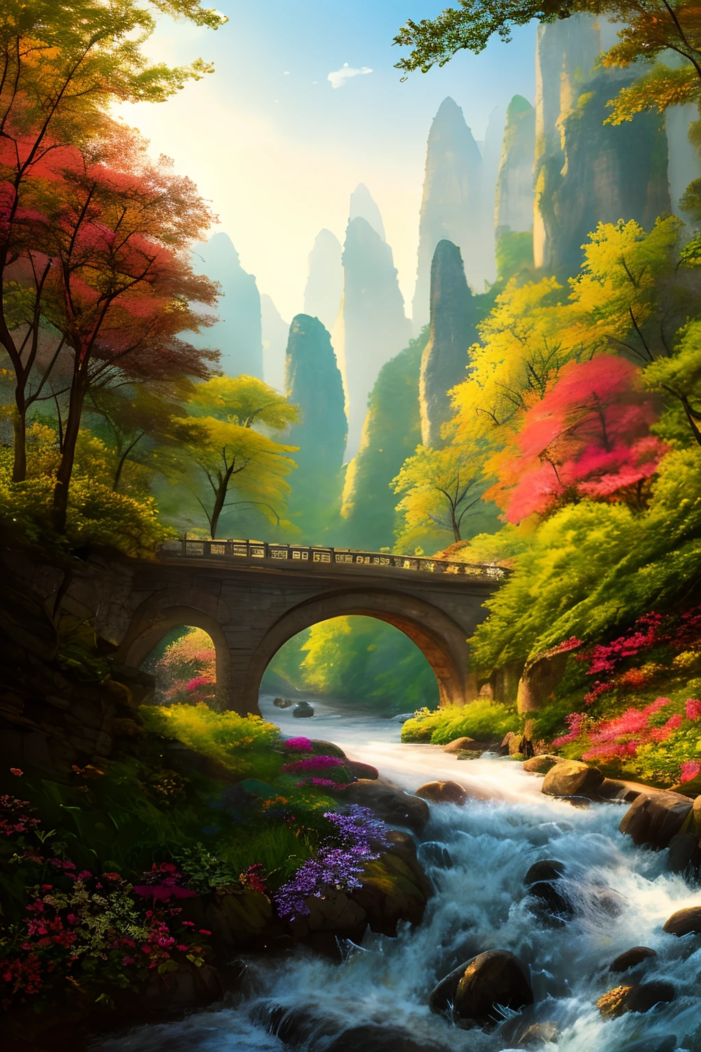 tmasterpiece,Best quality at best,high high quality,the Extremely Detailed CG Unity 8K Wallpapers,A charming dream scene in Zhangjiajie,towering trees,Glowing mushrooms and hidden fairy canyons,Creates a mysterious and captivating feeling,artstation,digital illustrations,复杂,Uptrend,pastel colour,oil painted,award winning photography,bokeh,depth of fields,HDR,blooms,color difference,真实感,The is very detailed,Artstation trends,CGSociety trends,复杂,high detal,dramatics,Midjourney Art