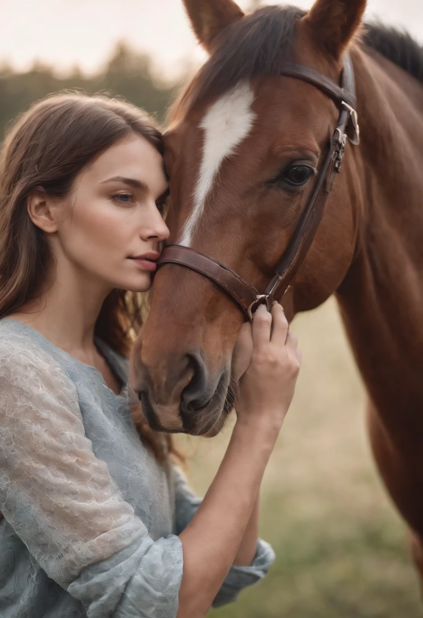 Photo of 20-year-old woman hugging her horse