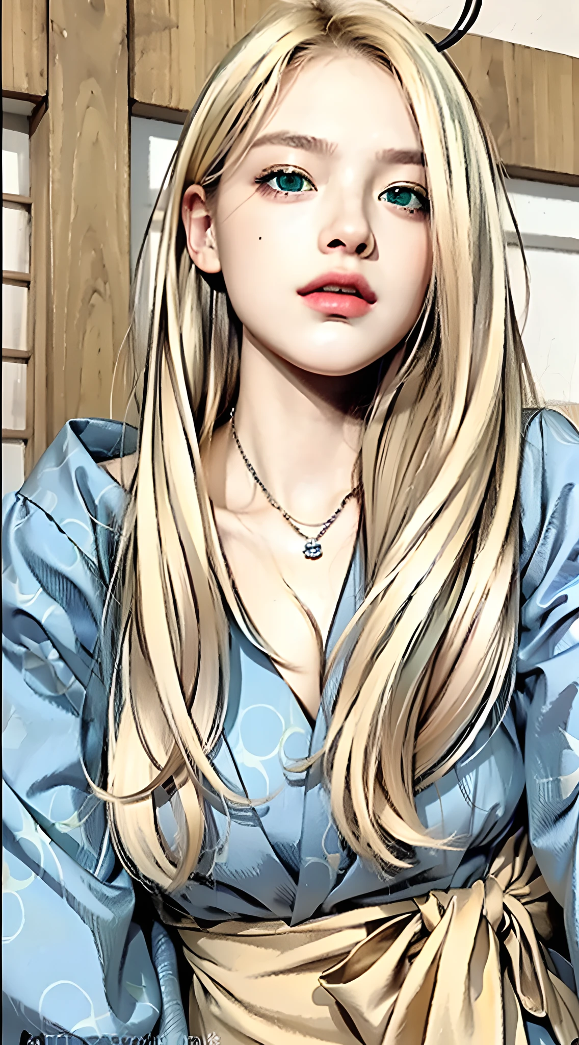 (photorealistic:1.4), best quality, masterpiece, ultra high res, 1girl, (detailed face:1.2), (detailed eyes:1.2), (detailed hair:1.2), (detailed clothes:1.2), 4k, (detailed color:1.2), perfect finger, (blonde hair:1.2, (light green eyes:1.2),