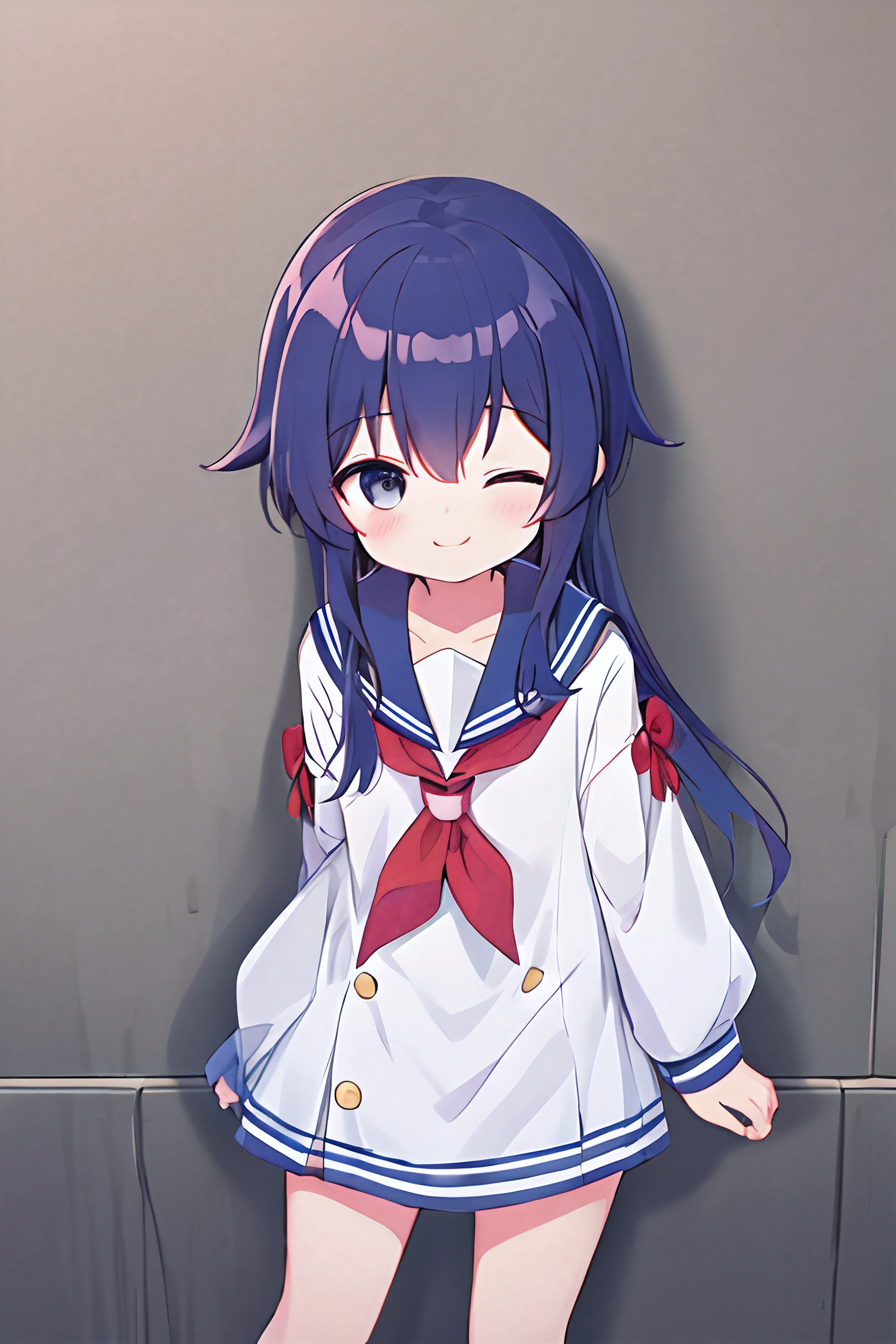 Kizi,High- sharpness,full bodyesbian,Hand on the back,Leaning against the wall,ssmile,a sailor suit,Look at me,adolable