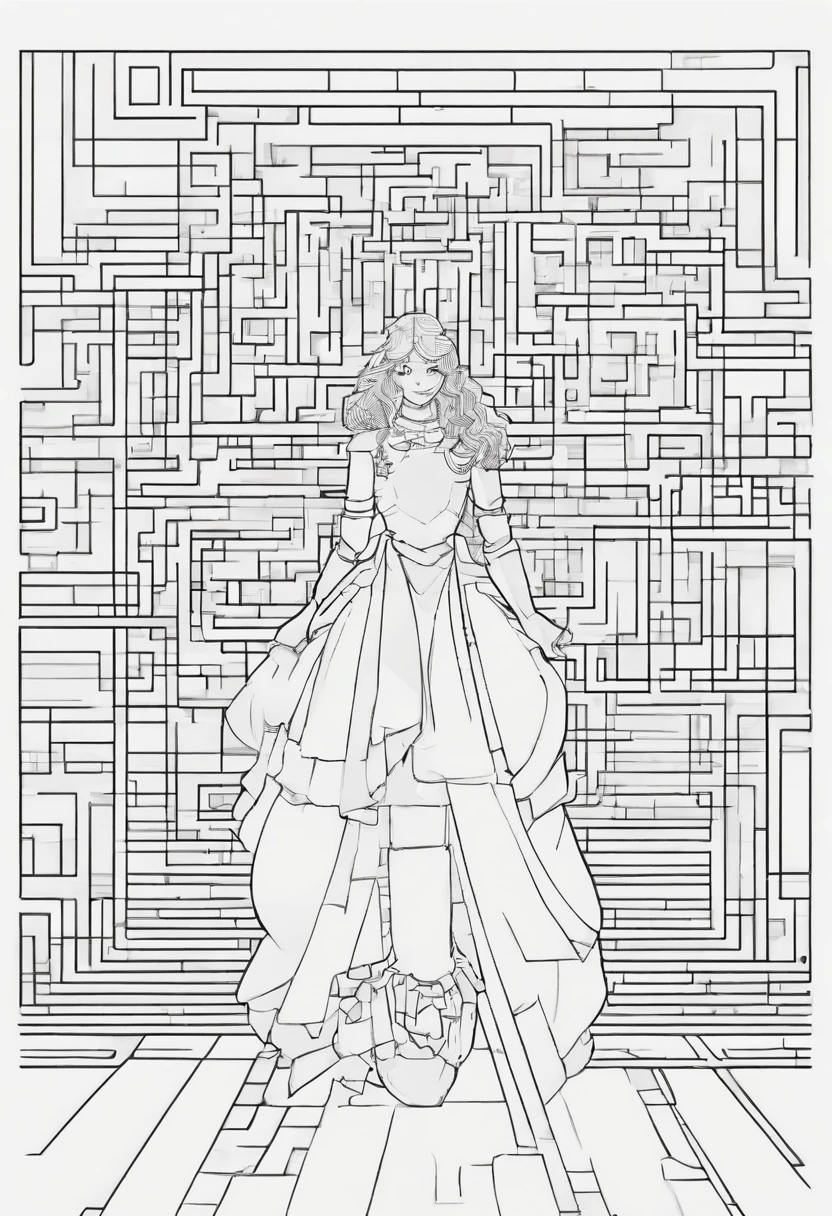 Black distinct lines on a white background,line drawing,no color,colorless,coloring book for kids,white background,cute girl,pure white,dark line,easy coloring book