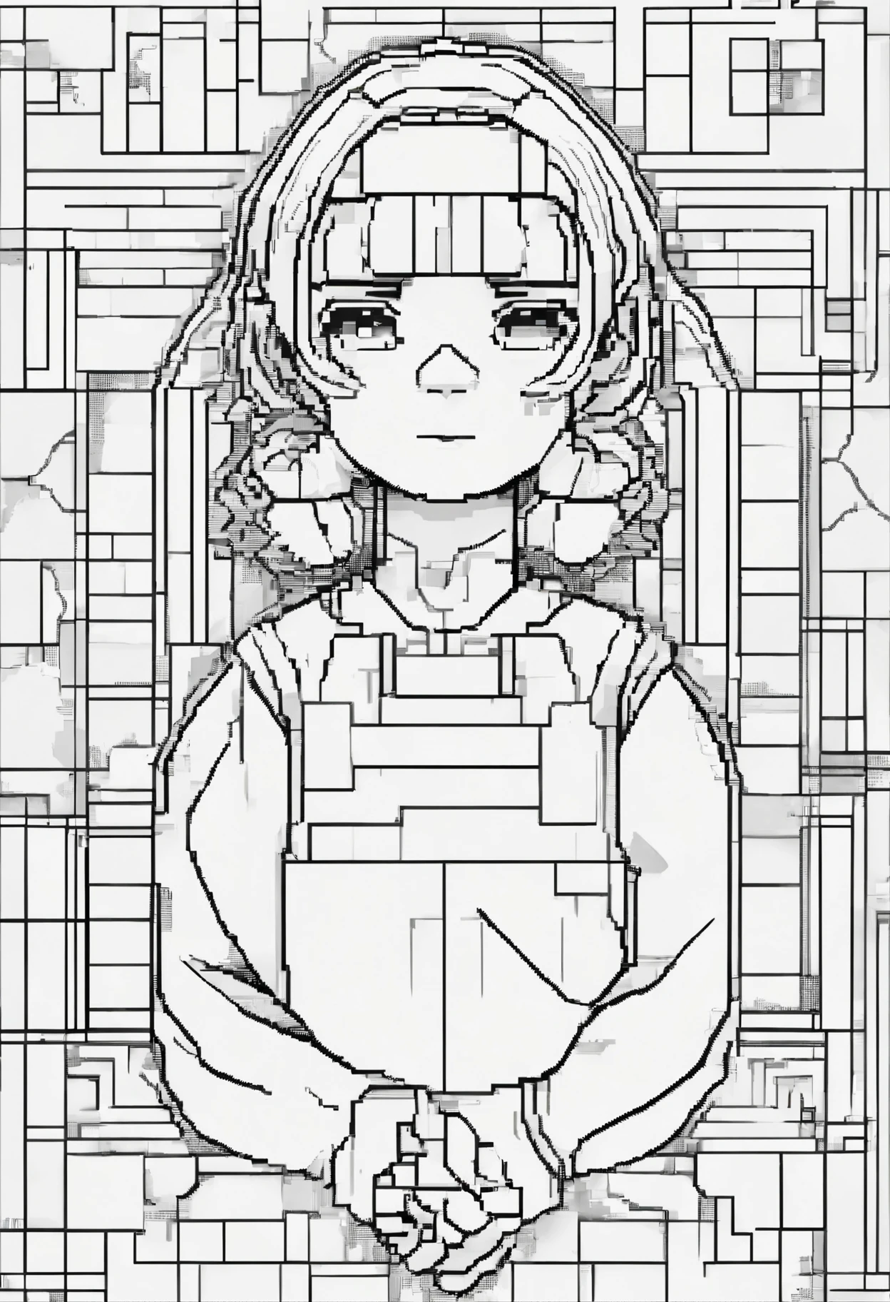 Black distinct lines on a white background,line drawing,no color,colorless,coloring book for kids,white background,cute girl,pure white,dark line,easy coloring book