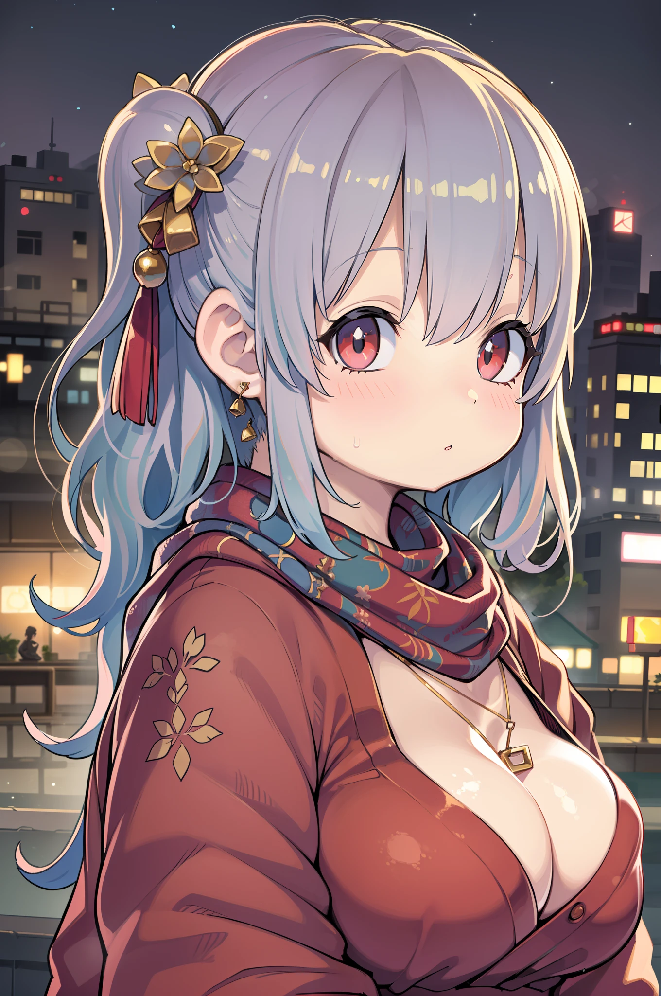 Best Quality, masutepiece, hight resolution, 1girl in, china hanfu,Background of Chinese architects, red scarf, Hair Ornament,Necklace, Jewelry,Beautiful face,Inserting a into the_Body, Tindall Effect,Photorealistic, Dark Studio, Rim lighting, two tone lighting,(High detailed skin:1.2), 8K UHD, Digital SLR, Soft lighting, High quality, Volumetric lighting, Candid, photograph, High resolution, 4K, 8K, Bokeh,Red Dress Girl