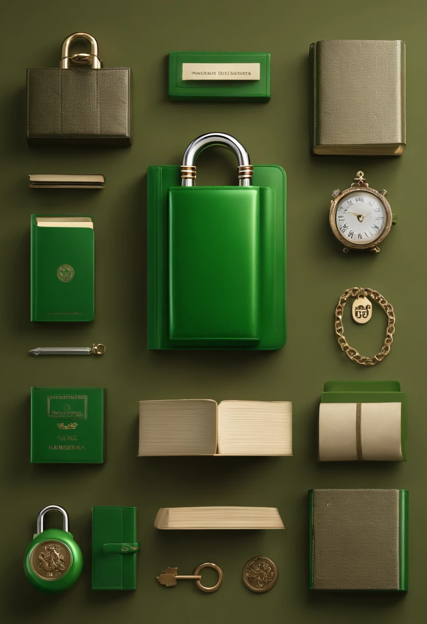 There is a book with a padlock and a padlock on the green cover, Documentos confidenciais verde, cofre cripto gigante verde, Cofre BFechadurachain, Fechadura, O metaverso criptografado, Cadeados, Described as a 3D rendering, renderizado em cinema 4 d, renderizado em cinema4d, por jeonseok lee, Pinterest Keyshot product rendering, abrir cofre, Documentos, Cofre, Iluminção Verde, particulas verdes, luzes verdes, raios verdes