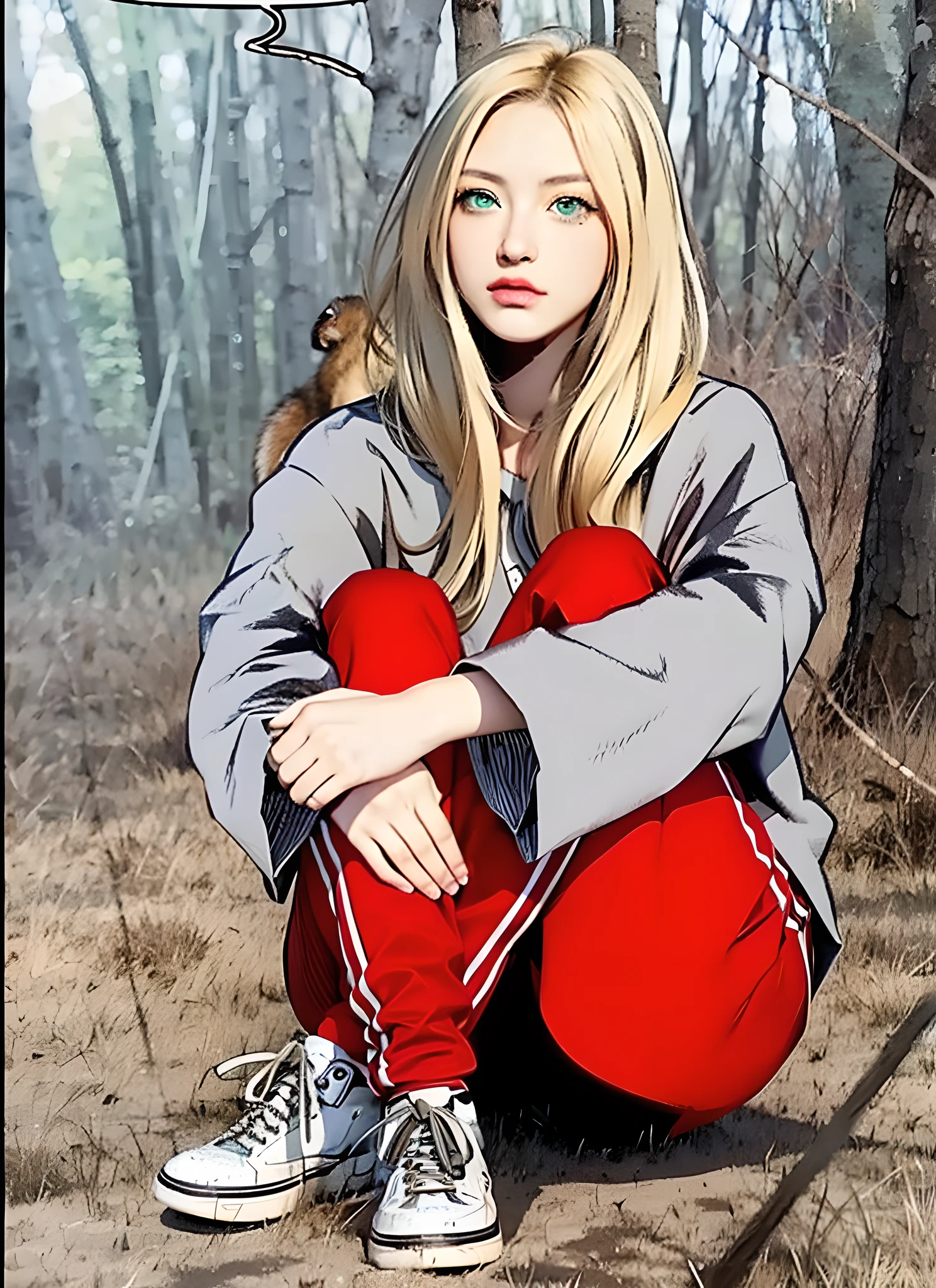 (photorealistic:1.4), best quality, masterpiece, ultra high res, 1girl, (detailed face:1.2), (detailed eyes:1.2), (detailed hair:1.2), (detailed clothes:1.2), 4k, (detailed color:1.2), perfect finger, (blonde hair:1.2, (light green eyes:1.2), squirrel on the right shoulder,
