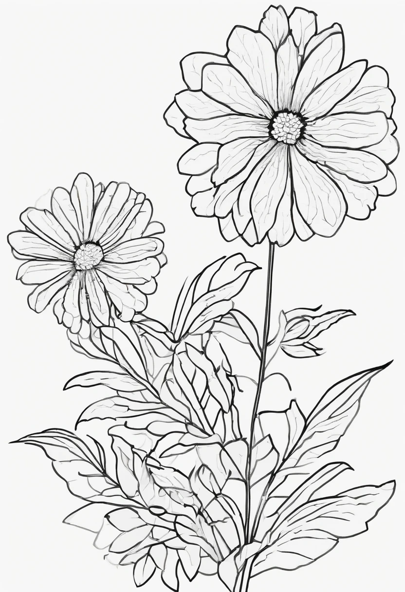 Clear black lines isolated on white background,Line drawing,color no,colorless,Coloring book for kids,White background,Cute Flowers,Pure white,dark lines,Easy coloring book