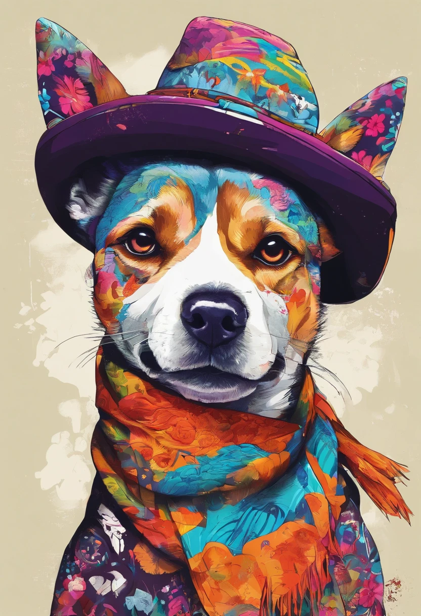 a painting of a dog wearing a hat and scarf, trending on art station, Vestido com roupas punk, detailed hyper-realistic rendering, British gang member, estilo de rua, pose intimidadora, Planeta dos Gatos, roupas com moda, samurai urbano, miau, West Slavic features, 8 1 5, Animacoes