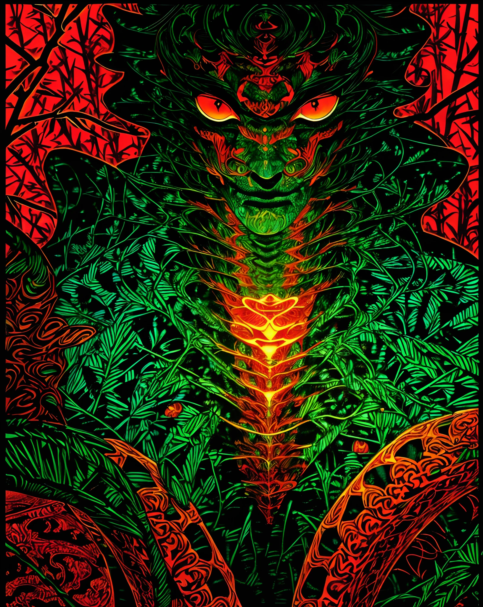 Realistic, (Masterpiece, Top Quality, Best Quality, Official Art, Beauty and Aesthetics: 1.2), Very Detailed, Fractal Art, Colorful, Most Detailed, Zentangle, (Abstract Background: 1.5) (1boy: 1.3), God, Short Hair, (Glowing Red Eyes), Mysterious, (Magic), Handsome Man, Bamboo Forest, Butterfly