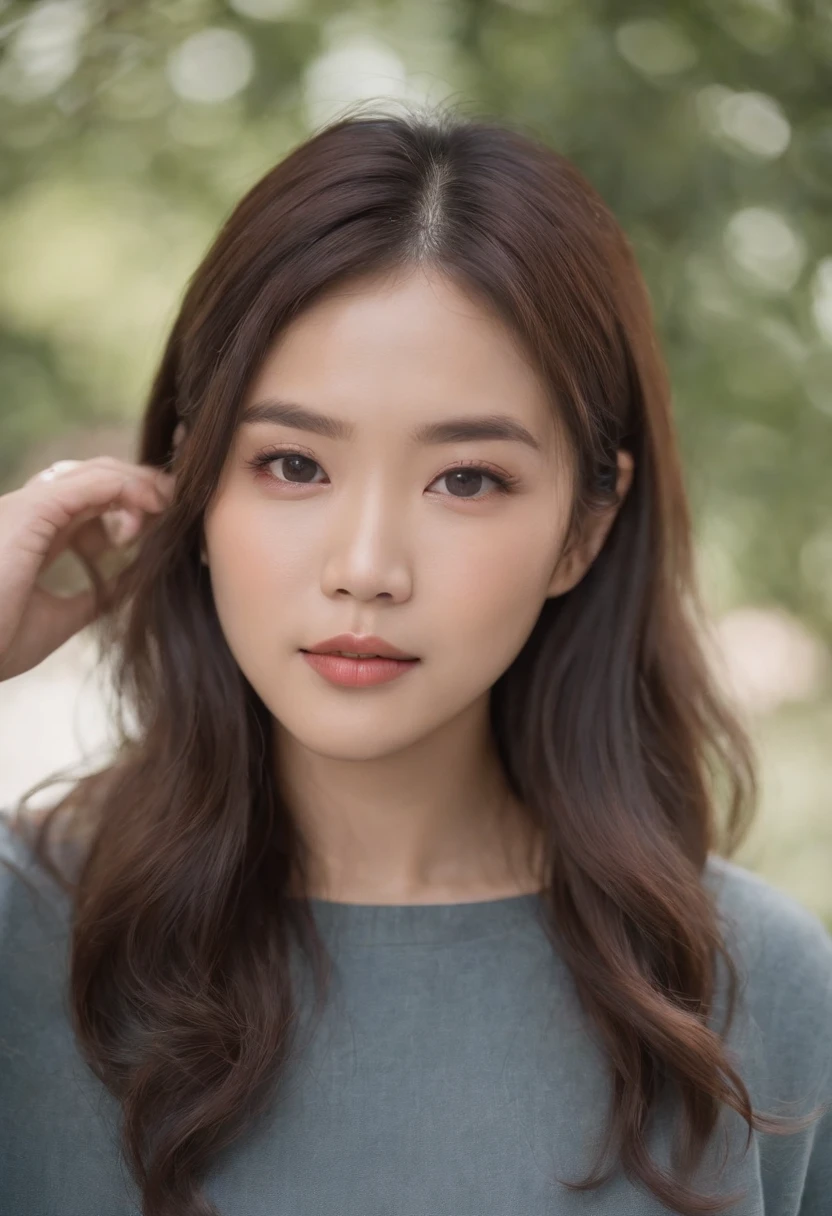 young asian woman, 20 year, modelo, influencer, maquillaje, Instagram, con cabello largo y hermoso, posando para una foto, milf, cute, idol japan, hiper realista.
