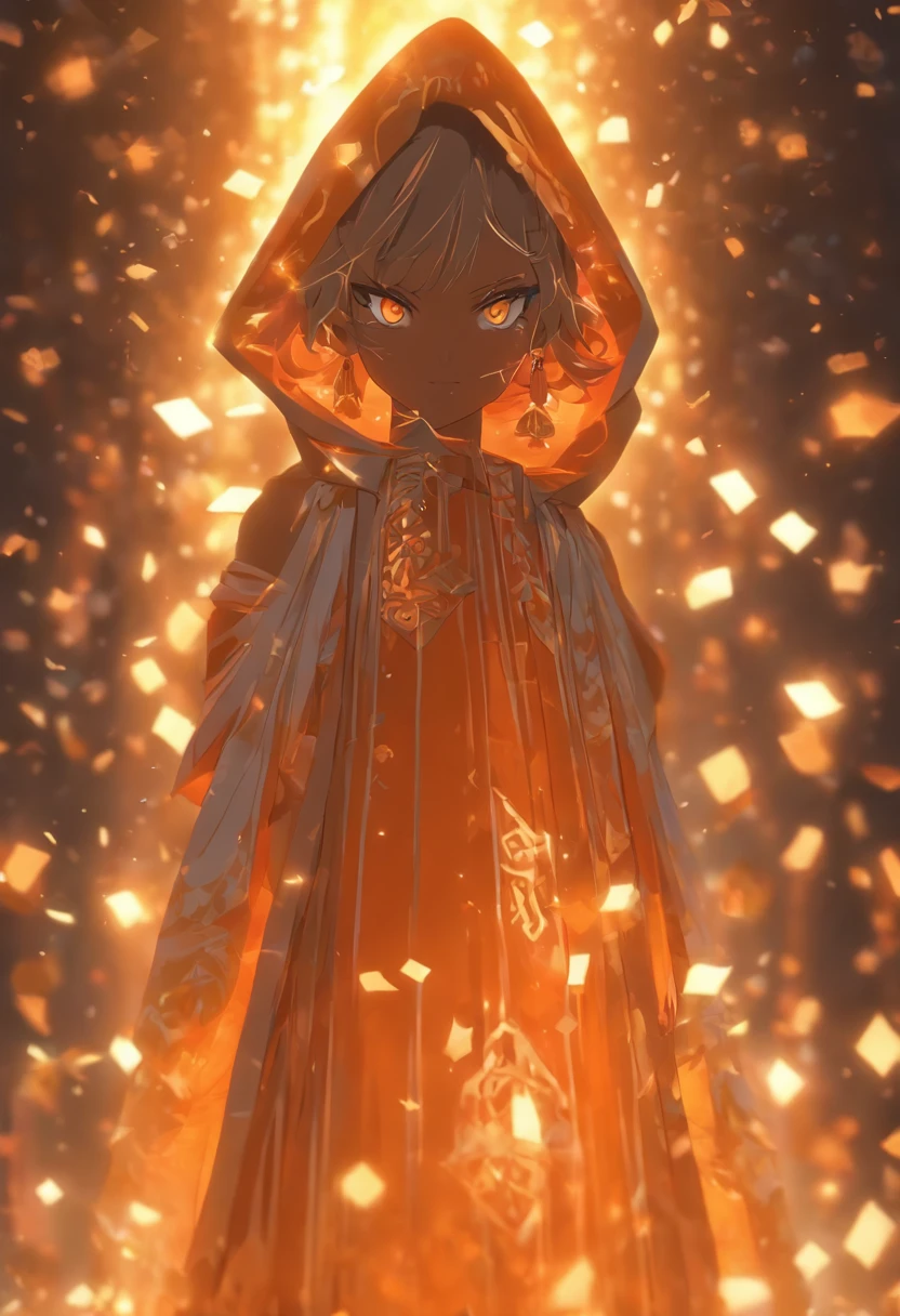 (absurderes,A high resolution,ultra - detailed), offcial art, Unity 8k壁纸, Ultra-detailed, Beautiful and aesthetically pleasing, tmasterpiece, best qualityer,long skirt,Slender and slender girl,Wearing a gauze dress shining with broken diamonds,With a hood,Shrouded head,The material of the clothes is light,Gaia style,The clothes are wrapped with auspicious cloud patterns