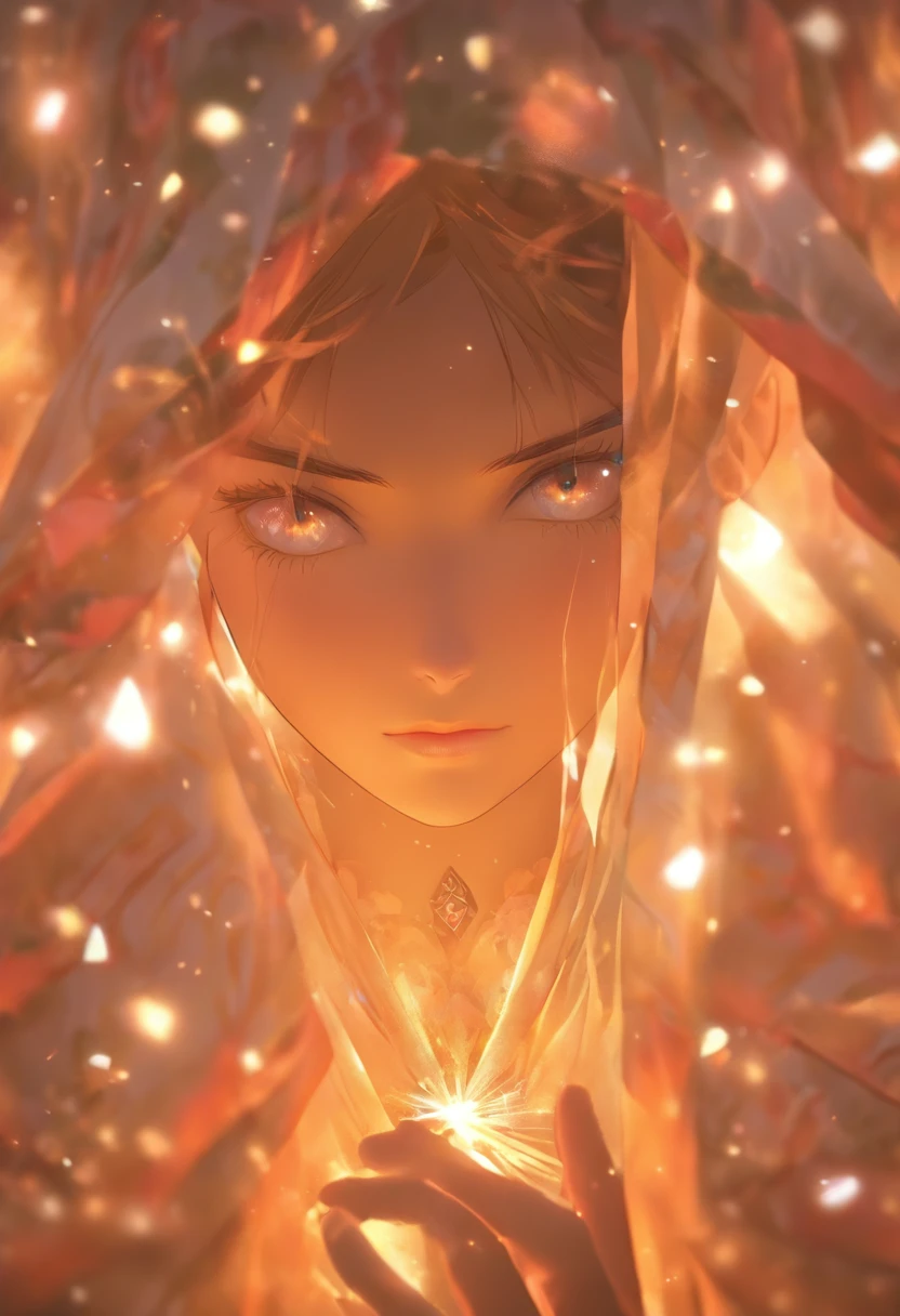 (absurderes,A high resolution,ultra - detailed), offcial art, Unity 8k壁纸, Ultra-detailed, Beautiful and aesthetically pleasing, tmasterpiece, best qualityer,long skirt,Slender and slender girl,Wearing a gauze dress shining with broken diamonds,With a hood,Shrouded head,The material of the clothes is light,Gaia style,The clothes are wrapped with auspicious cloud patterns