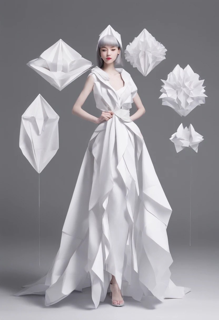 （A high resolution，ultra - detailed）， offcial art, Unity 8k壁纸, Ultra-detailed, Beautiful and aesthetically pleasing, tmasterpiece, best qualityer,long  skirt，Slim and slim girl，Wear a tulle dress，It's set with sparkling diamonds，With a hood，Hood head，The material of the clothes is very light，Gaia style，The clothes are wrapped in auspicious cloud patterns