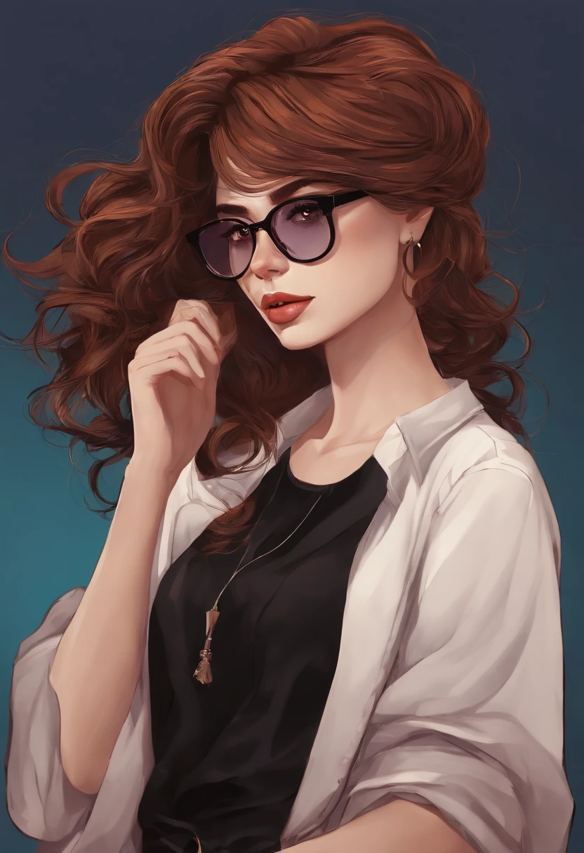 mulher com camisa roxa, With eye Glasses, cabelos grisalhos, anime