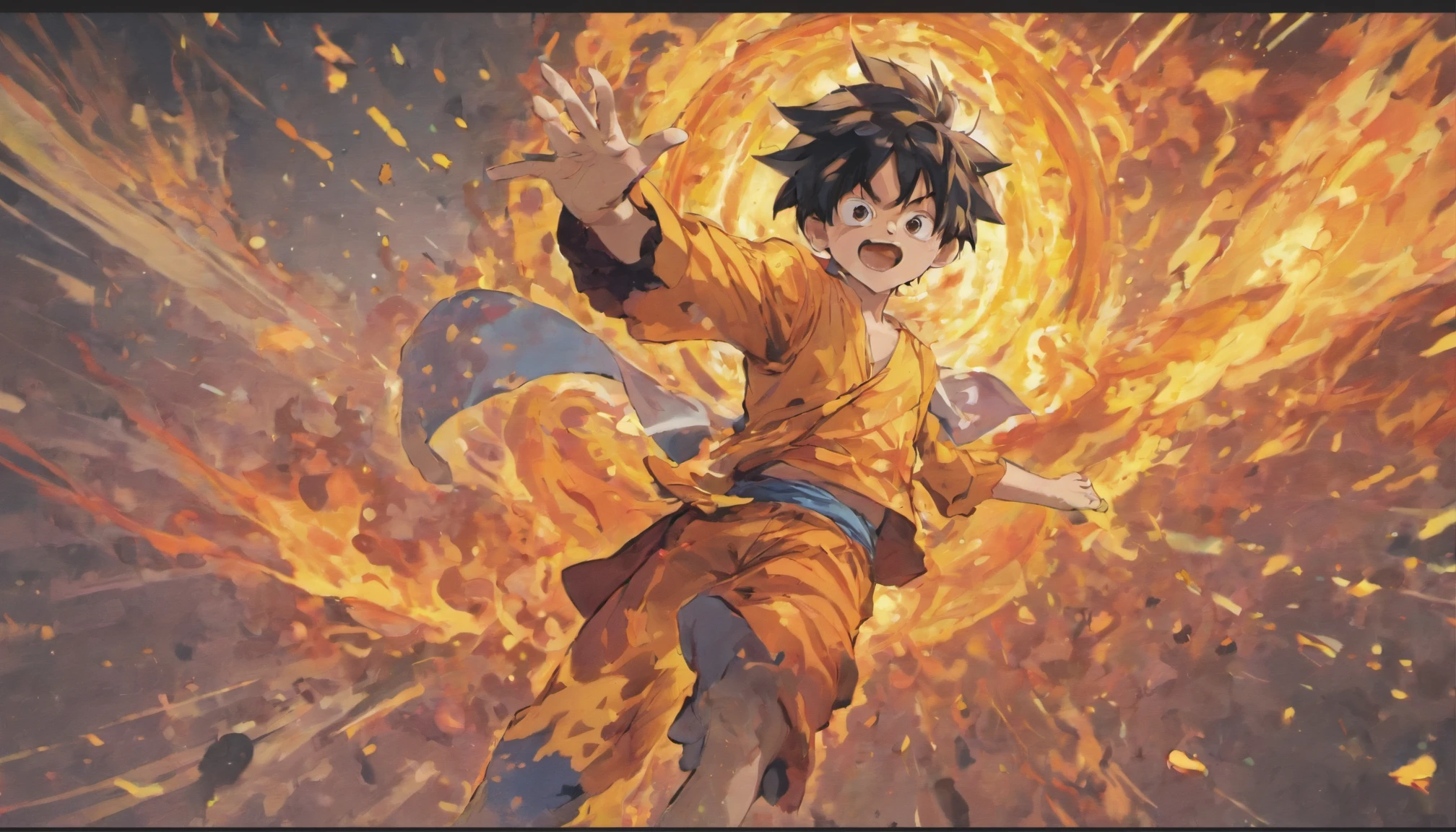 Design an amazing posters,Featuring the fifth gear Luffy as the protagonist "One Piece" In the heat of the sun GOD nika moment by sitting on a rock. Capture the essence of his burning determination and indomitable spirit. Keep it short, Bold, And strongly convey the raw power of Luffy's anger.