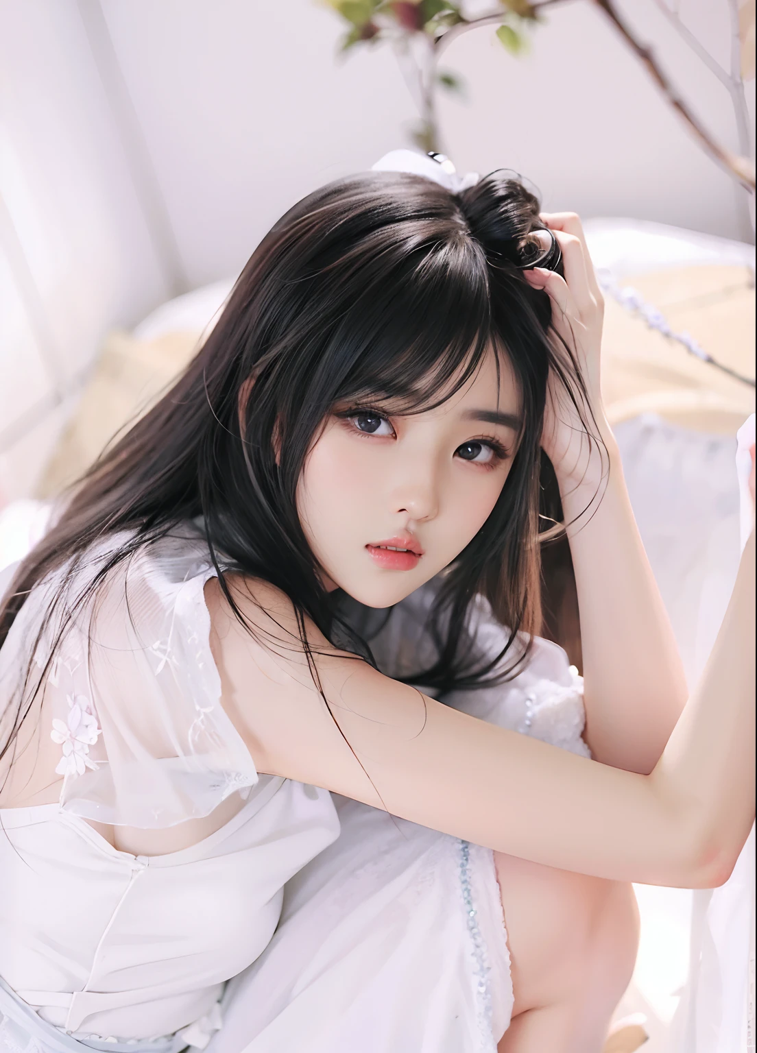 Close-up by Liu Yifei,looks into camera