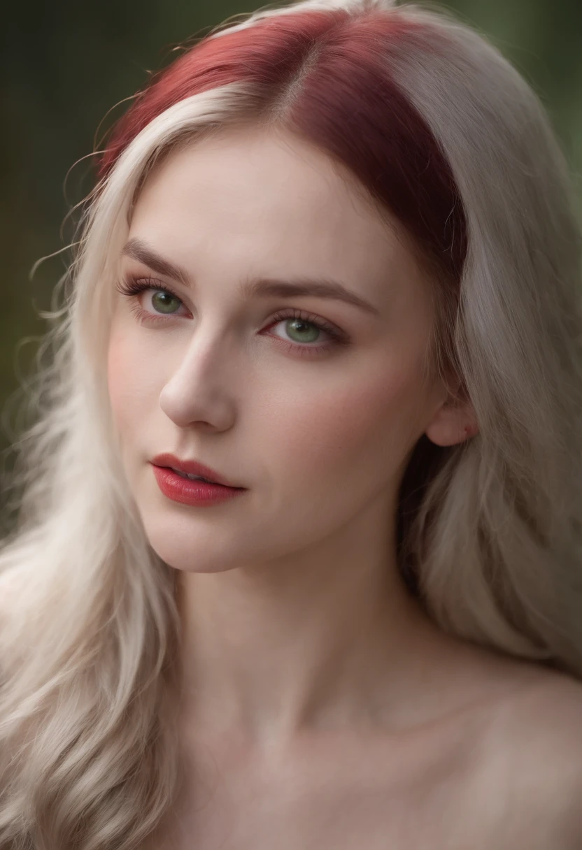 (((a deep reddish wound crosses her left cheek))) fair complexion, woman around 19 years old, natural white hair, distinctive green eyes, wearing kohl, slender and graceful, beautiful, candlelight in a medieval setting, ultra sharp focus, realistic shot,l, tetradic colors (scar:1.4), huge tits, nude, pinkish brown nipple