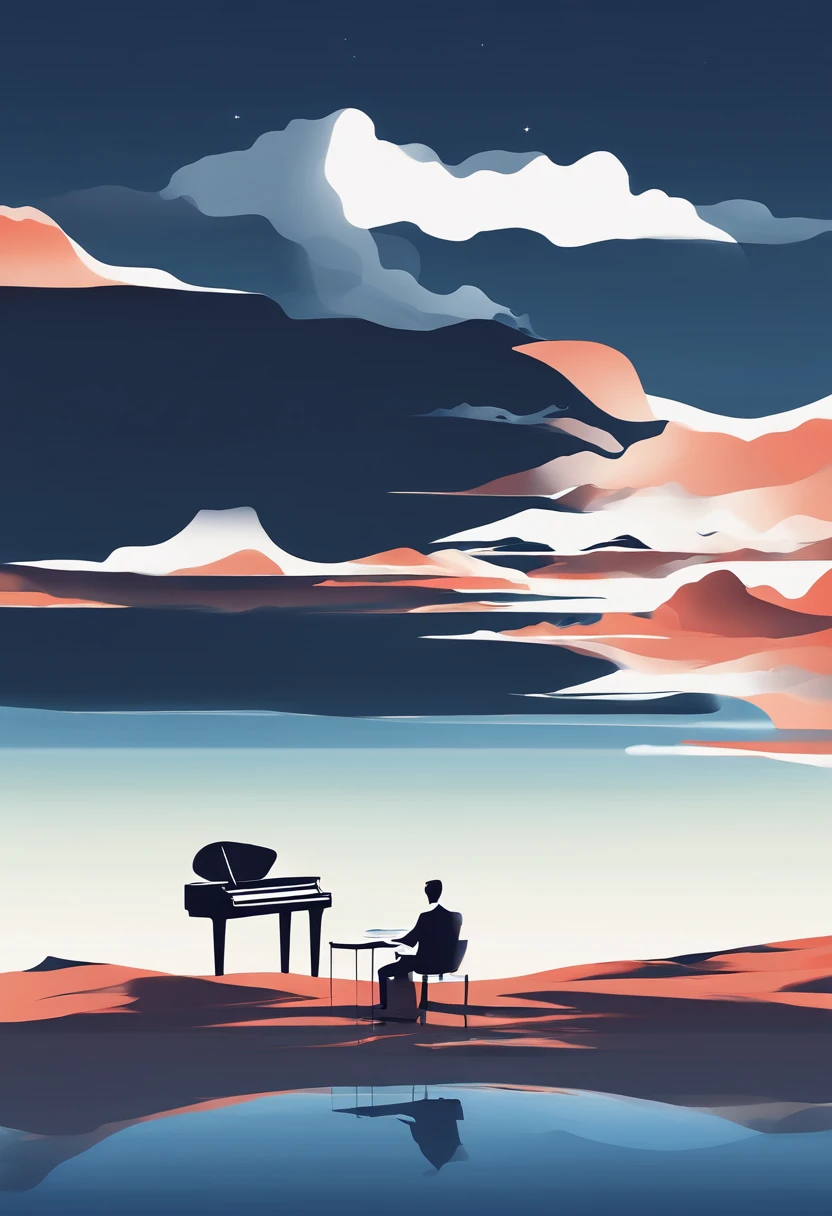Play the piano in the sea，deep blue sea， nigh sky