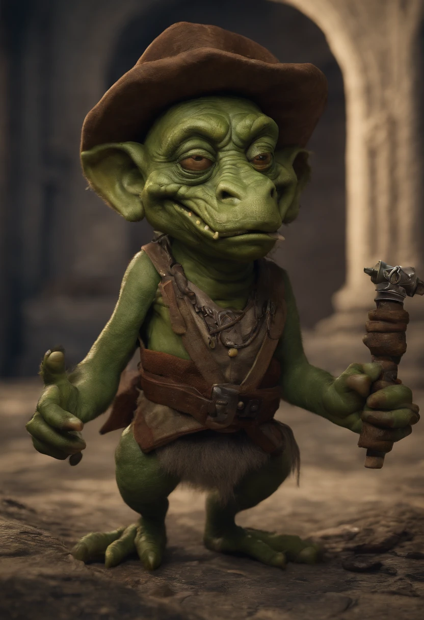 Cartoon of a man with a hat and a green face, alligator shaman, archwizzard in a hat, um pirata goblin, design de personagem monstro, Orc fundido com videiras, Estilo Rato Fink, Lagarto, Criatura da loucura, retrato verde do duende, medium portrait of a goblin, Retrato de um Duende, monstro feio, arte do lagarto, Bebia goblin fantasia