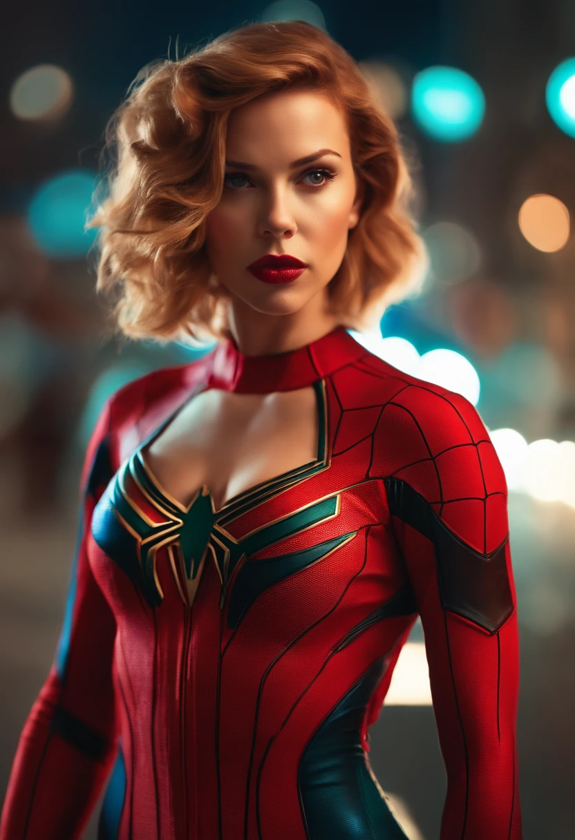 beautiful photo of scarlett johanssen, wearing a spideman costume, A stunning intricate full color photo of (sks woman:1), epic character composition, by ilya kuvshinov, alessio albi, nina masic, sharp focus, natural lighting, subsurface scattering, f2, 35mm, film grain, full body