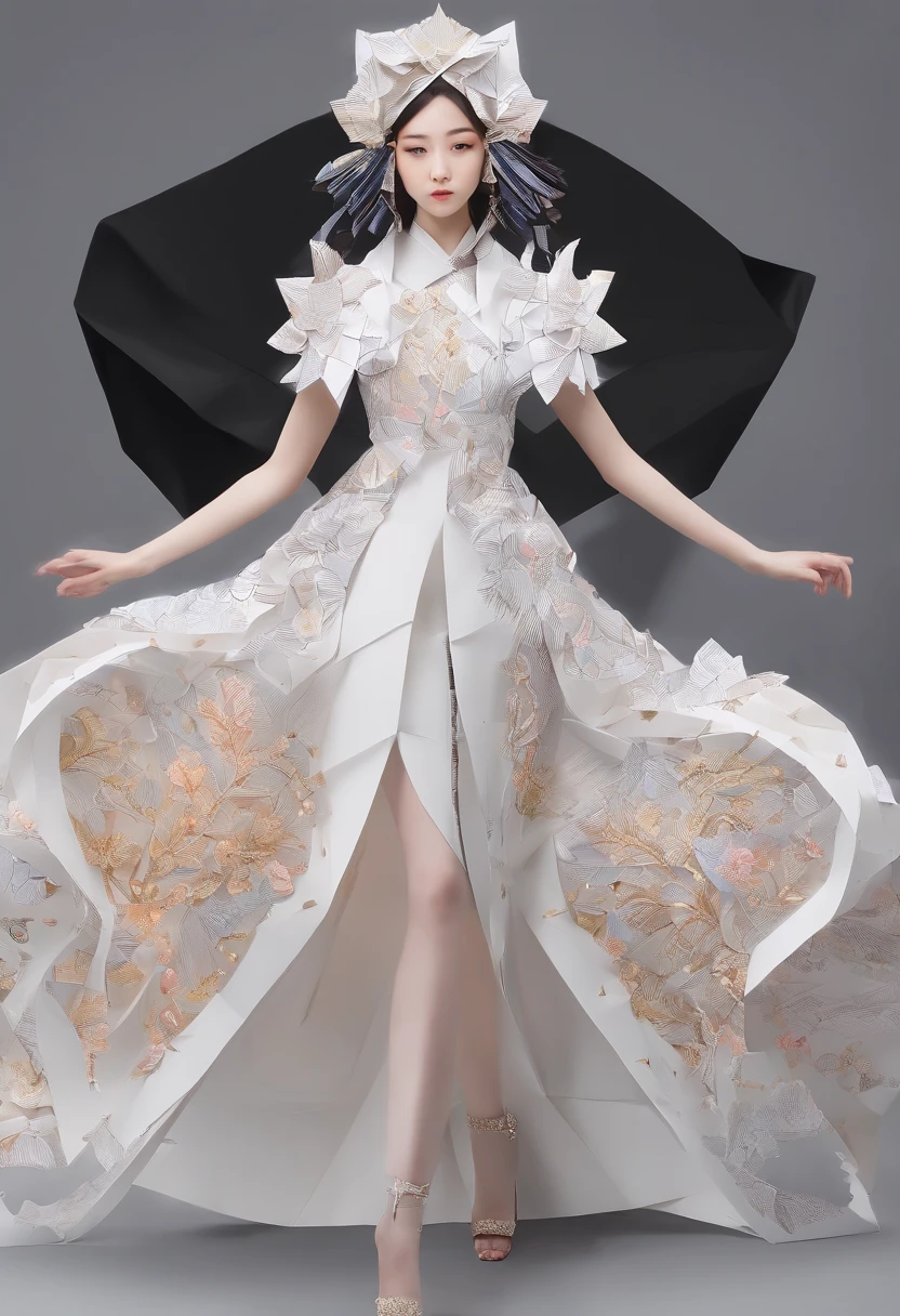A high resolution,ultra - detailed), offcial art, Unity 8k壁纸, Ultra-detailed, Beautiful and aesthetically pleasing, tmasterpiece, best qualityer,long skirt,slender girl,Wear a tulle dress with shimmering broken diamonds,With a hood,Hood head,Hood head,The material of the clothes is very light,Gaia style,The clothes are wrapped in an auspicious cloud pattern,