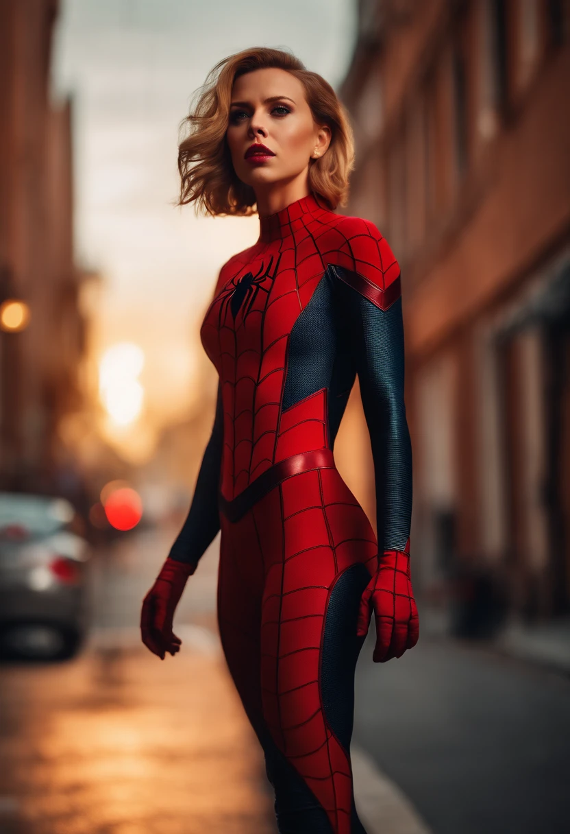 beautiful photo of scarlett johanssen, wearing a spideman costume, A stunning intricate full color photo of (sks woman:1), epic character composition, by ilya kuvshinov, alessio albi, nina masic, sharp focus, natural lighting, subsurface scattering, f2, 35mm, film grain, full body