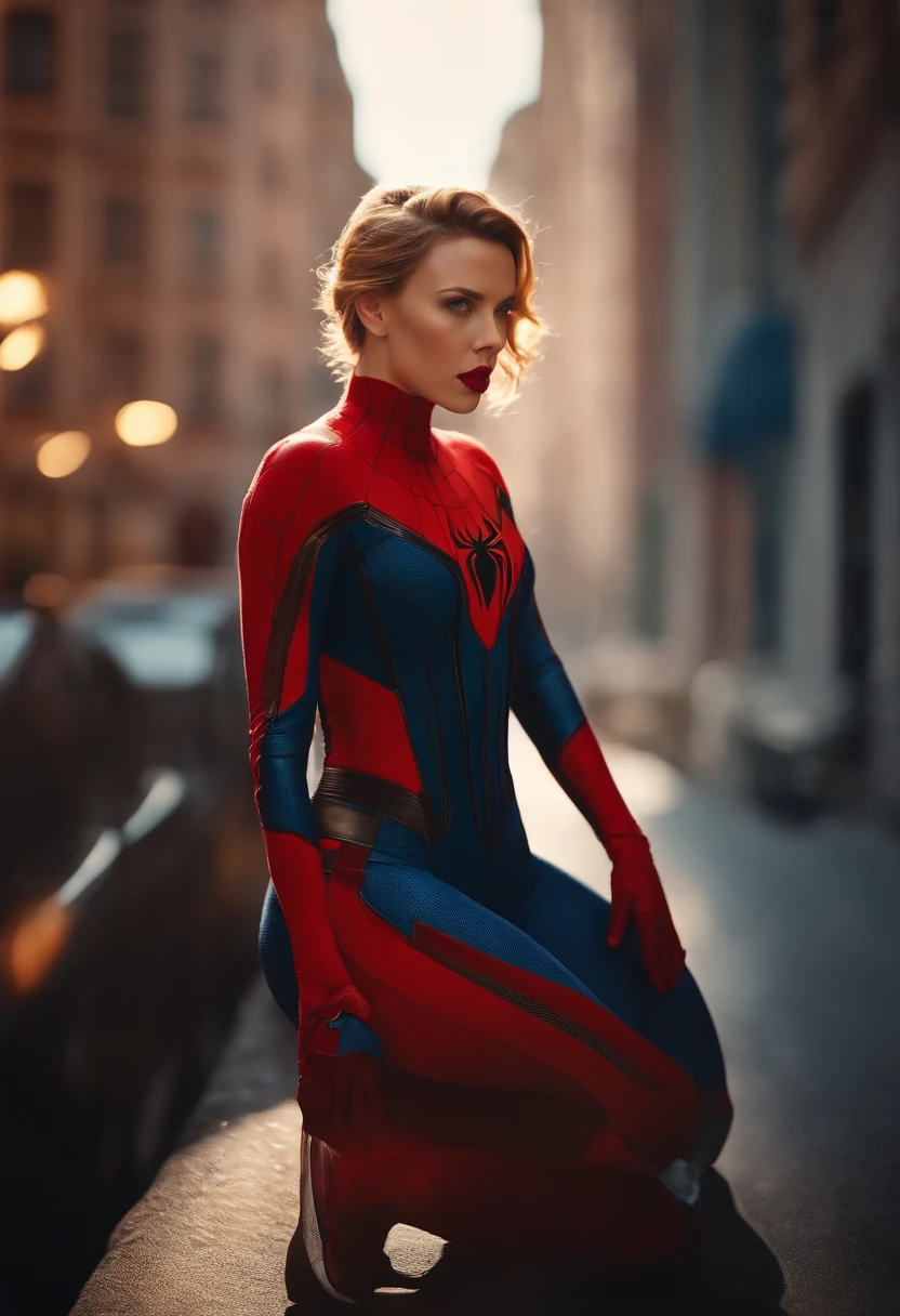 beautiful photo of scarlett johanssen, wearing a spideman costume, A stunning intricate full color photo of (sks woman:1), epic character composition, by ilya kuvshinov, alessio albi, nina masic, sharp focus, natural lighting, subsurface scattering, f2, 35mm, film grain, full body