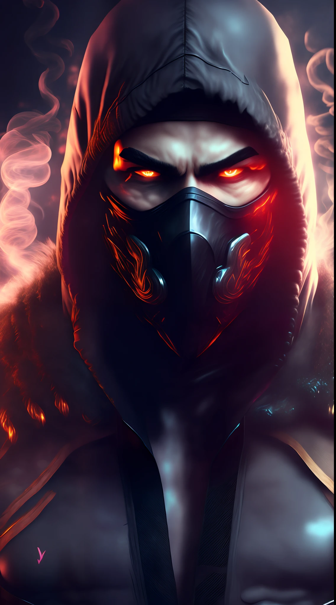 Smoke from Mortal Kombat,upper body,Cyberpunk,8k.