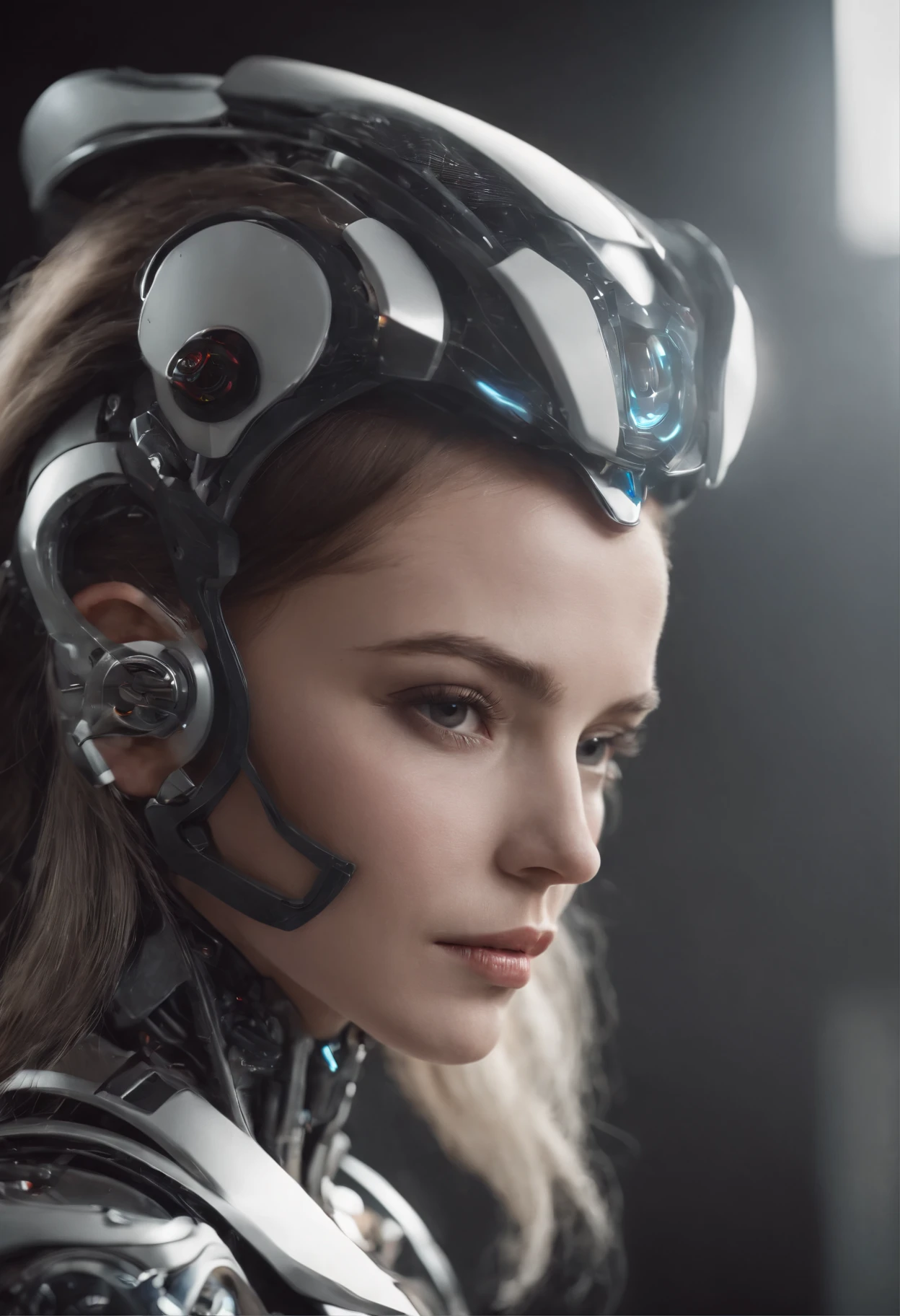 a 3D model of a female robot, jovem, 25 anos, 3D-rendering, octan render, intrinsecamente detalhado, cinematic titanium decorative headdress, trending on ArtStation.