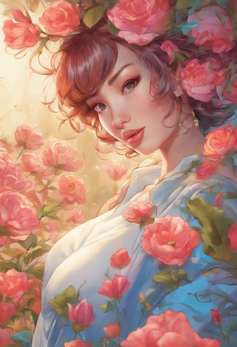 (best quality,4k,8k,Altas,master part:1.2),ultra-detalhado,(Realistic,fotorrealista,photo-realistic:1.37),illustration,cabelo rosa,short hair,nu,pale skin,pose elegante,Olhos bonitos,delicate lips,soft lighting,cena do quarto,atmosfera sensual,vivid colors