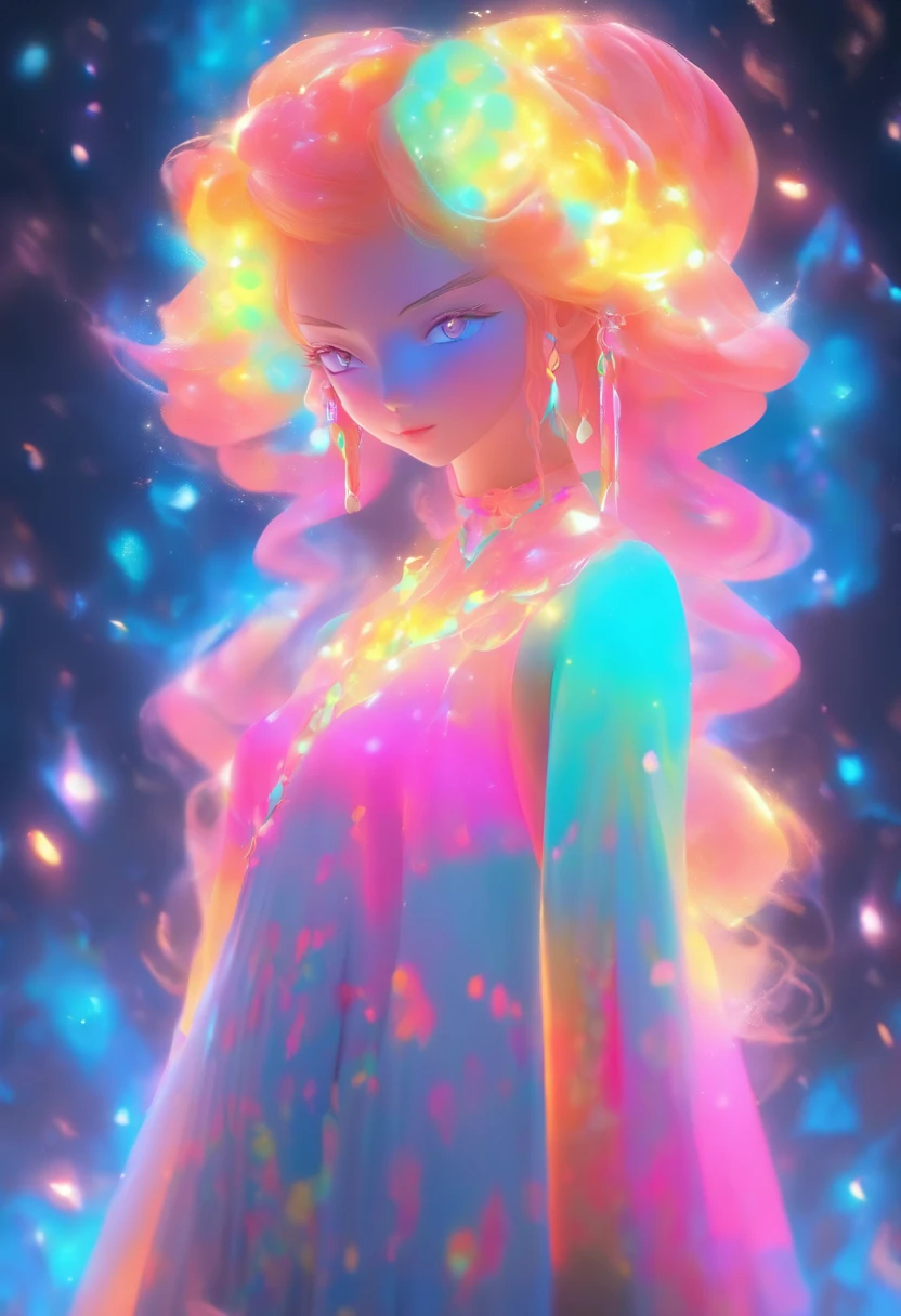 (absurderes,A high resolution,ultra - detailed), offcial art, Unity 8k壁纸, Ultra-detailed, aestheticly pleasing, tmasterpiece, best qualityer,long skirt,slender girl,Wear a tulle dress,It's set with sparkling diamonds,With a hood,Hood head,The material of the clothes is very light,Gaia style,The clothes are wrapped in an auspicious cloud pattern(Full body like),Vivid expressions