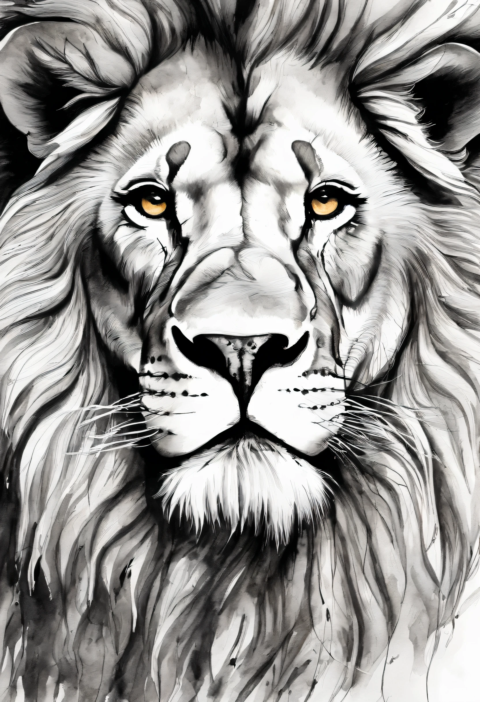 Black and white line drawing of a lion's head