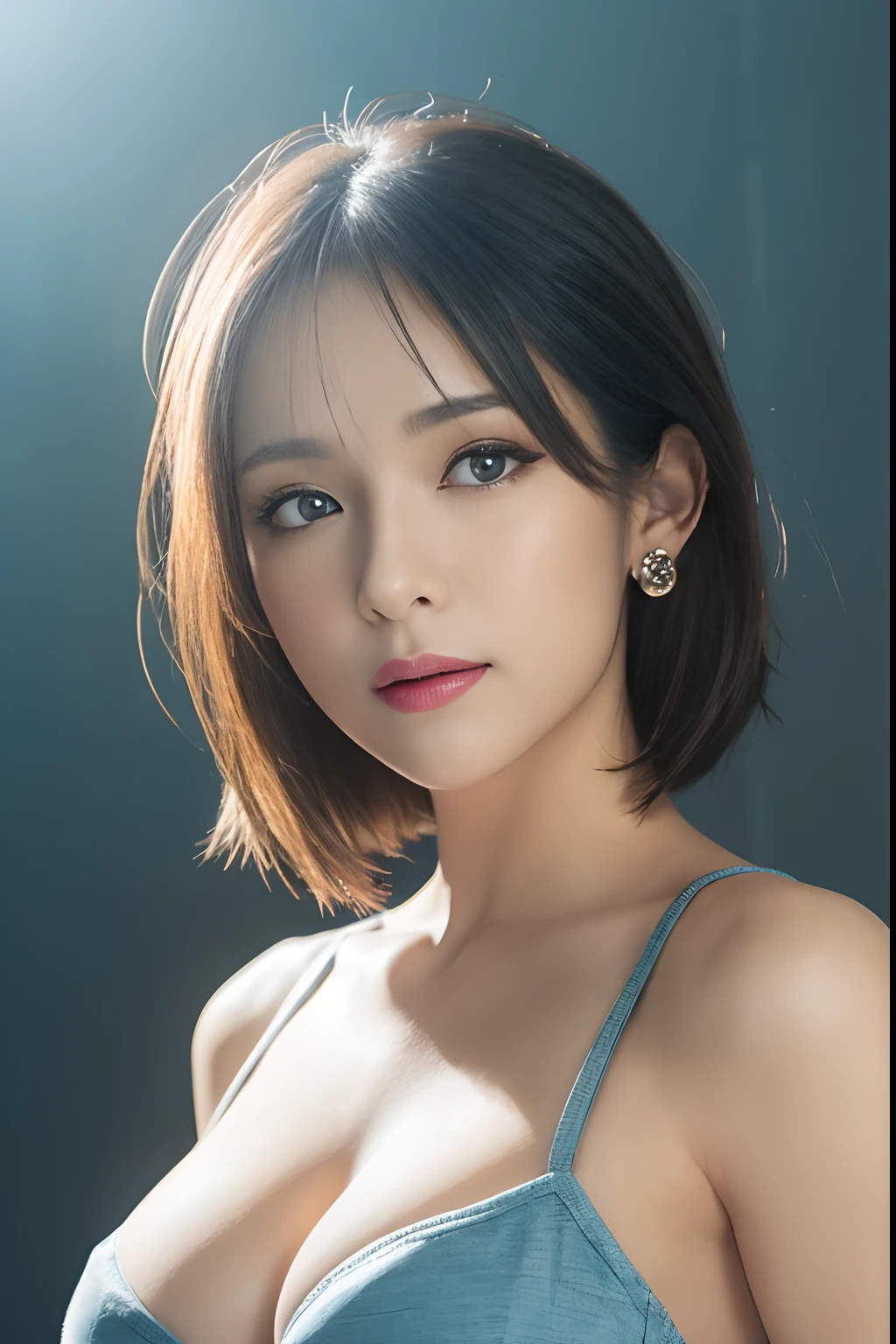 High quality, Shiny skin, (masutepiece:1.4), (8K, Photorealsitic, Raw photo, Best Quality: 1.4), japanes, (1girll), Beautiful face, (Realistic face:1.4), Beautiful hairstyle, Beautiful detailed eyes, (Best Ratio Eyes:1.5), Attractive, hight resolution, Ultra photo realsisim, Highly detailed, Optimal ratio, (Detailed face:1.4), view the viewer, red lipsticks, (Best Ratio Fingers:1.5), (Realistic blue eyes:1.2), ((High Proportion Realistic Breasts, Realistic medium breasts):1.4), (Closed mouth:1.5), Slender body, (with whole body visible:1.5), Portrait, Photography, Detailed skin, Realistic, Photorealsitic, Highly detailed, full length frame, High Detail RAW Color Art, Piercing, diffused soft lighting, Shallow depth of field, foco nítido, Cinematic lighting