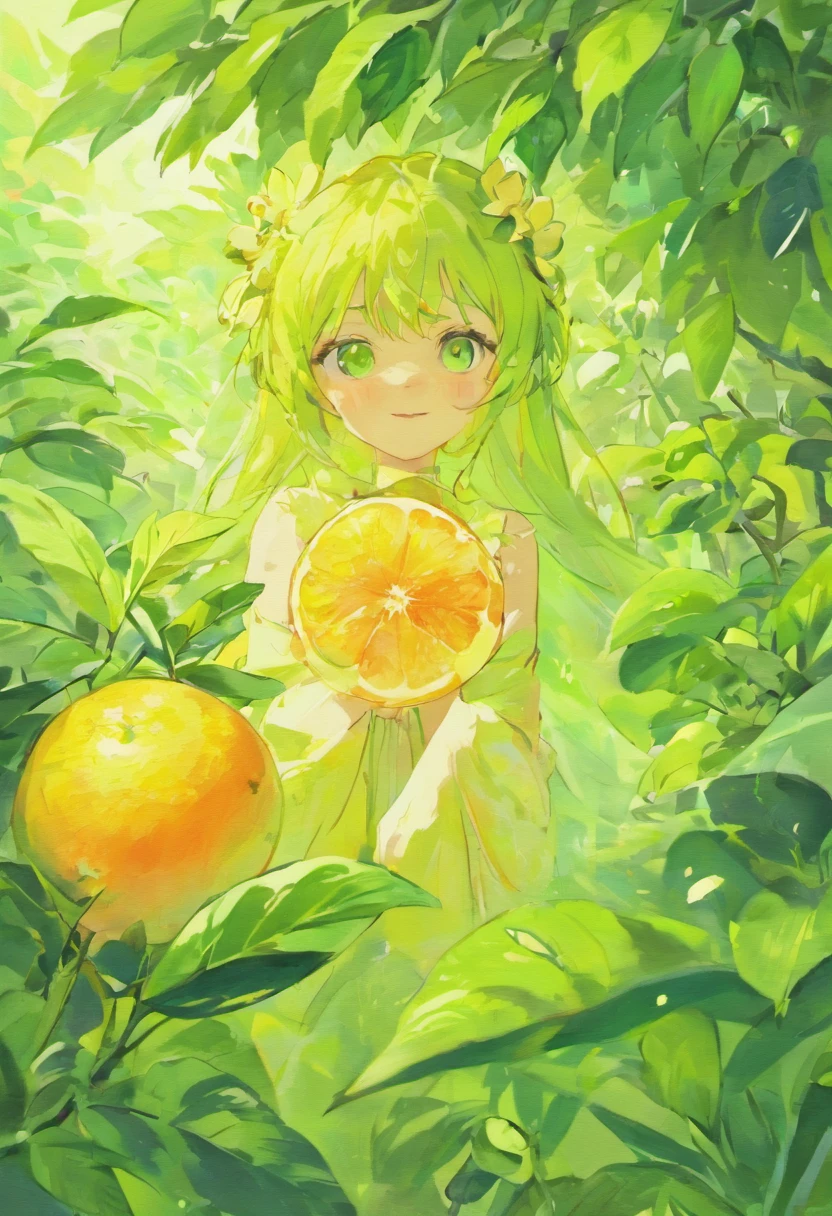 Yuzu,Yuzu flower,painting of a,watercolor paiting,sketching,Floralism,a plant,fruit,Slice grapefruit,Grapefruit,Ripe pomelo,Grapefruit peel,orange colors,in green,white colors