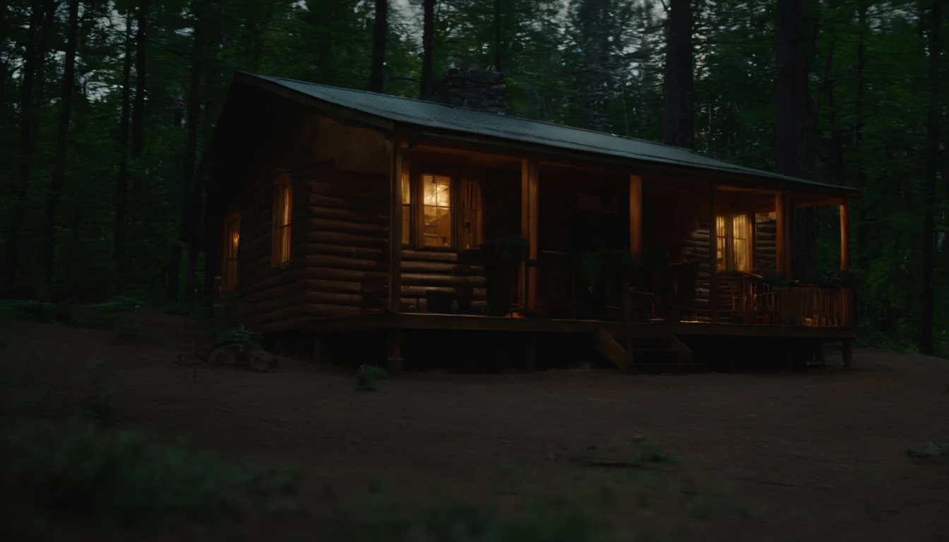 The cabin is in the woods.