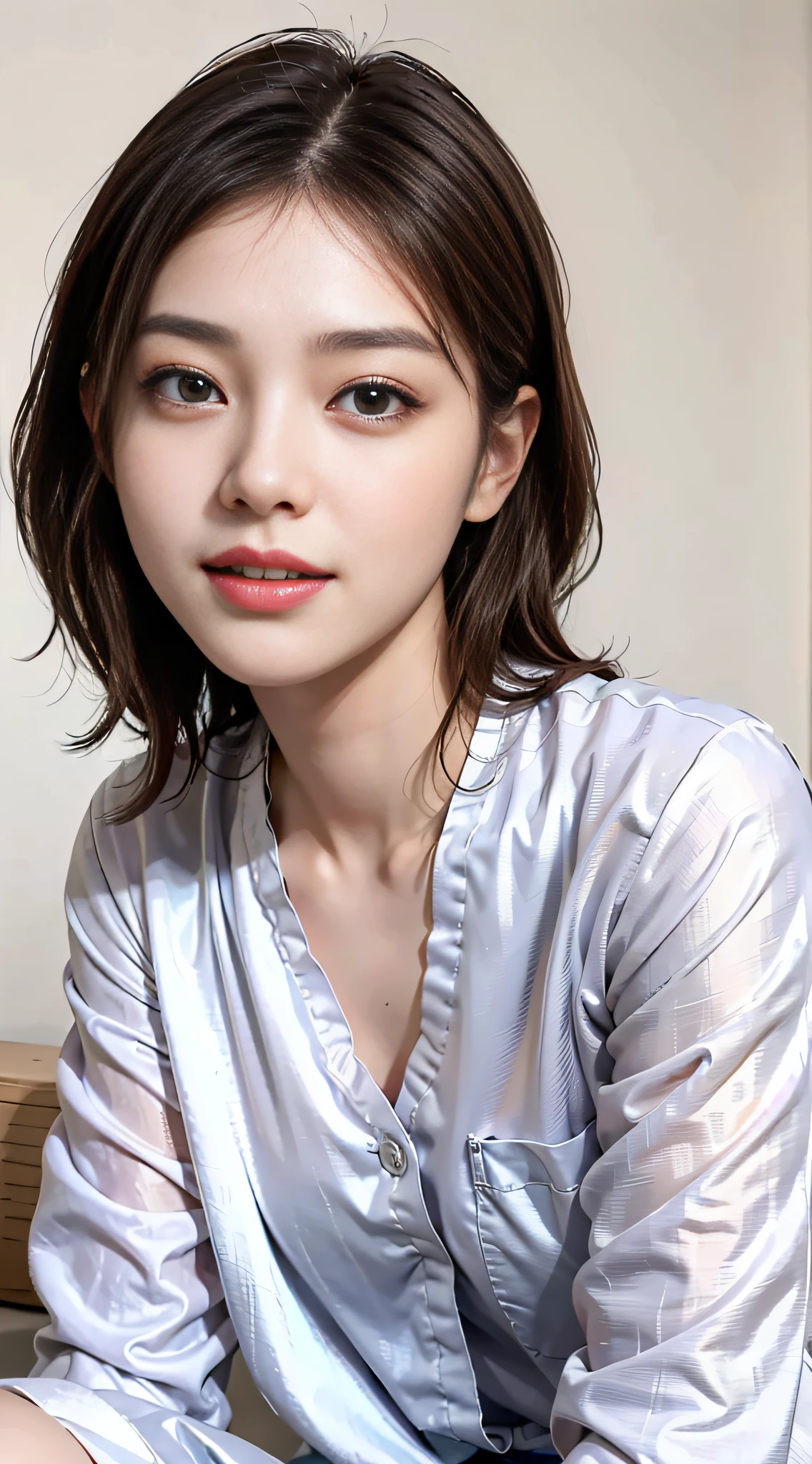 Alafed woman in silver shirt sitting on bed smiling, Gorgeous young Korean woman, Beautiful young Korean woman, gorgeous chinese model, beautiful Korean women, female actress from korea, Young adorable Korean face, young cute wan asian face, Korean Woman, Portrait of female Korean idol, Cute Korean Actress, Japanese Models, Korean Girl, wearing silver silk robe