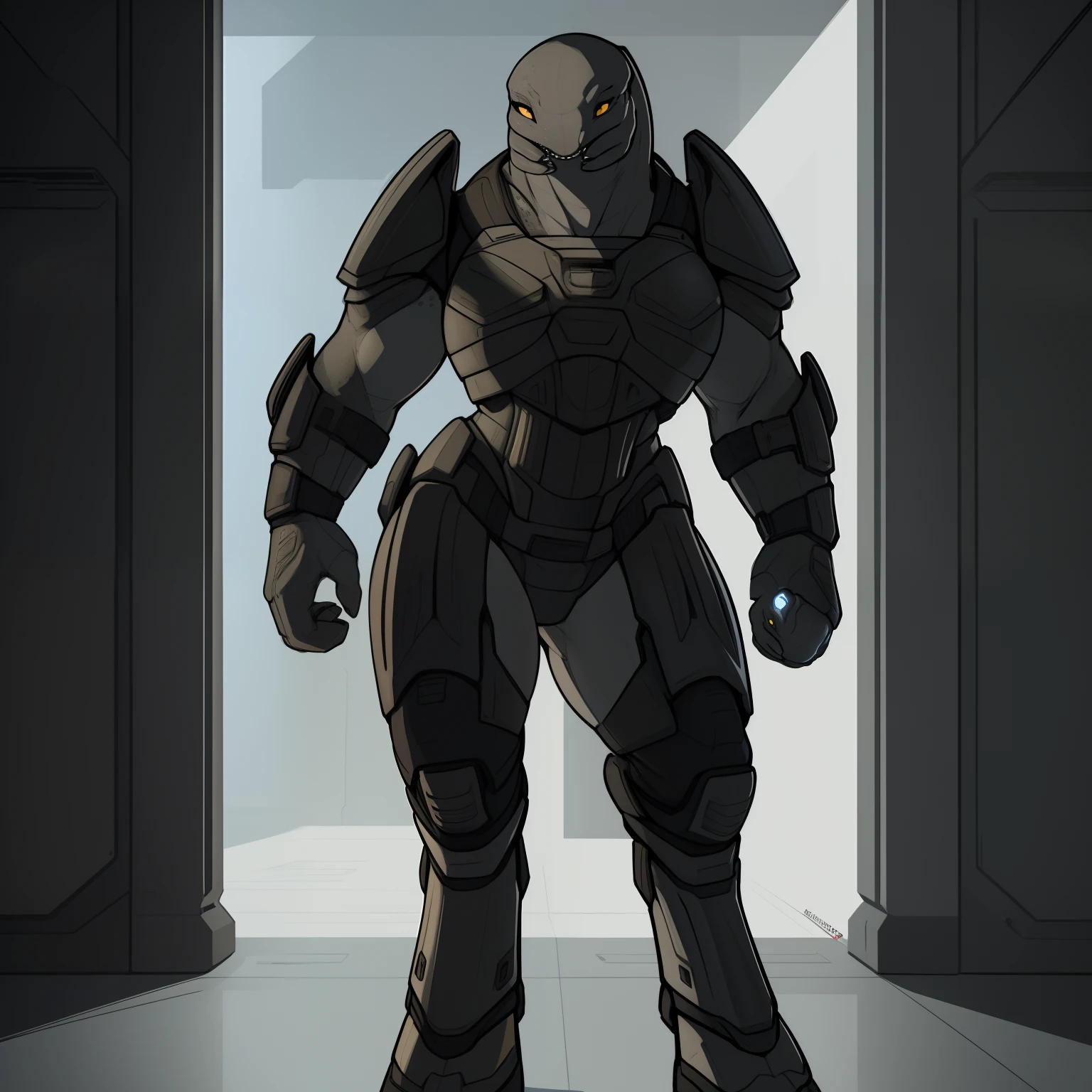 Tall_Muscular_mature_sangheili female dark_gray_scaled_body solo heavy_power_armor tabard Masterpiece best_quality absurdres highly_detailed cleanly_drawn_eyes anthro_only by_claweddrip, by_greasymojo, by_underscore-b, by_runawaystride