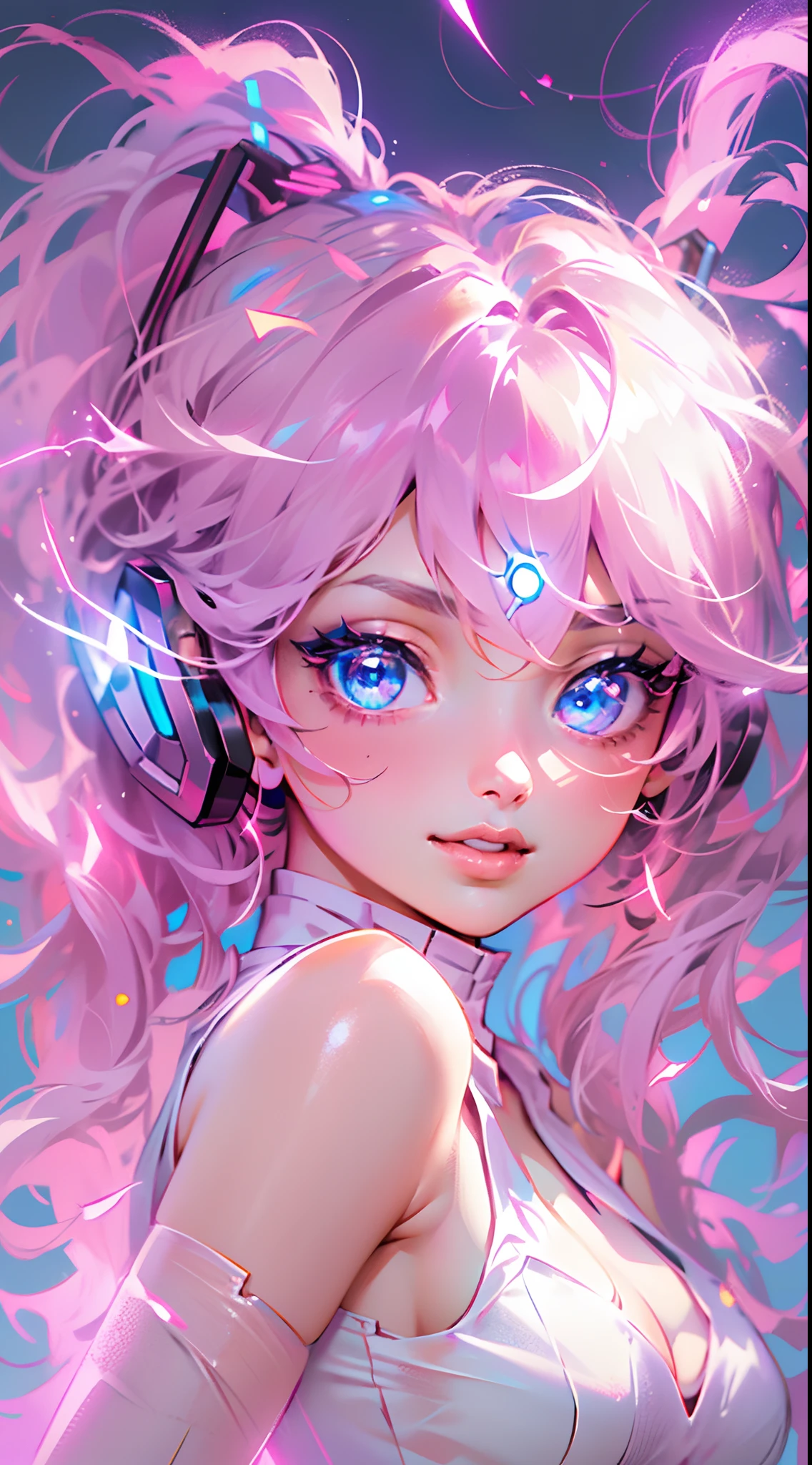 (((tmasterpiece))), 1girll, Hatsune Miku, vocal, Super detailed, hyperrealistic face, (flirty expression), (pink leotard), Blue gloves, Pantyhose, ((Super cute face)), ((Angelic face)), ((Incredibly beautiful eyes)), (glowing light eyes), (full bodyesbian), (luminous hair), Super sexy hair, (Delicate and perfect hands), (Perfect anatomy), Super delicate and sexy body, sexyposture, ((ulzzangs)), (ultra thin face), Exquisite features, ultra - detailed, Better quality, Cinematic lighting, attractive beautiful, sexy looks, Nice star background