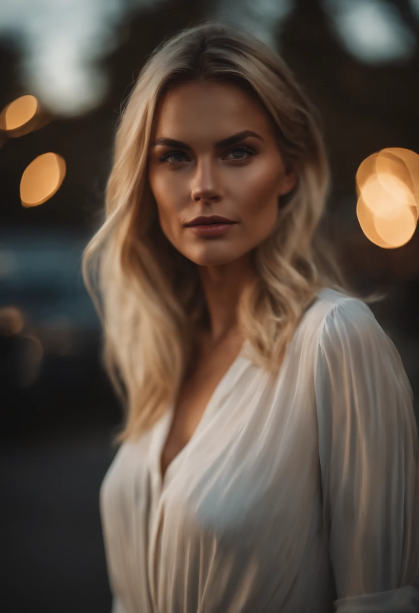 ((Best Quality, 8K, Masterpiece: 1.3)), Sharp: 1.2, Perfect Body Beauty: 1.4, Slim Abs: 1.2, ((Layered Hairstyle, Big Breasts: 1.2)), (Wet White Button Long Shirt: 1.1), (Rain, Street: 1.2), Wet: 1.5, Highly detailed face and skin texture, detailed eyes, double eyelids, side face looking at the camera
