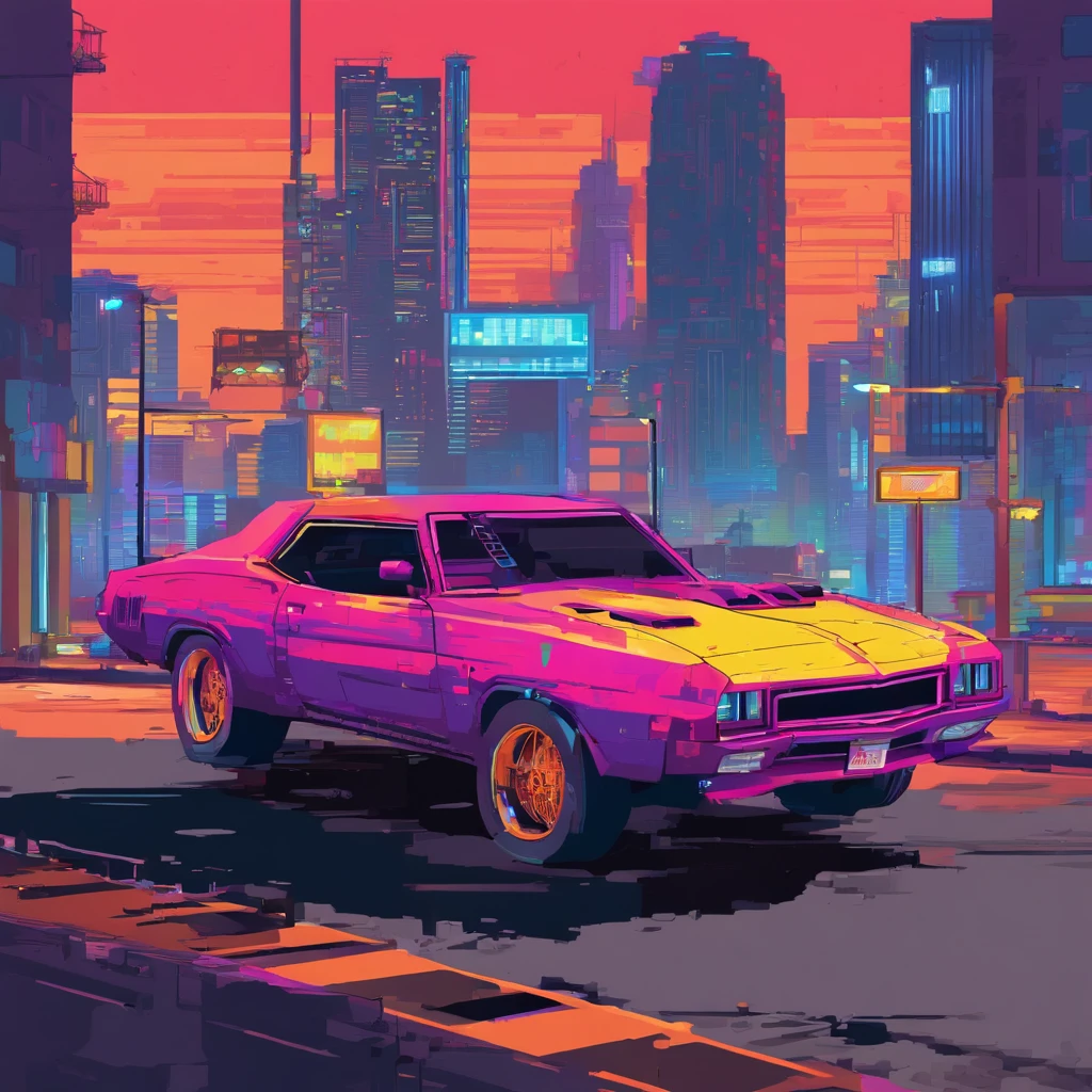 A car is parked in the middle of a city at night - SeaArt AI