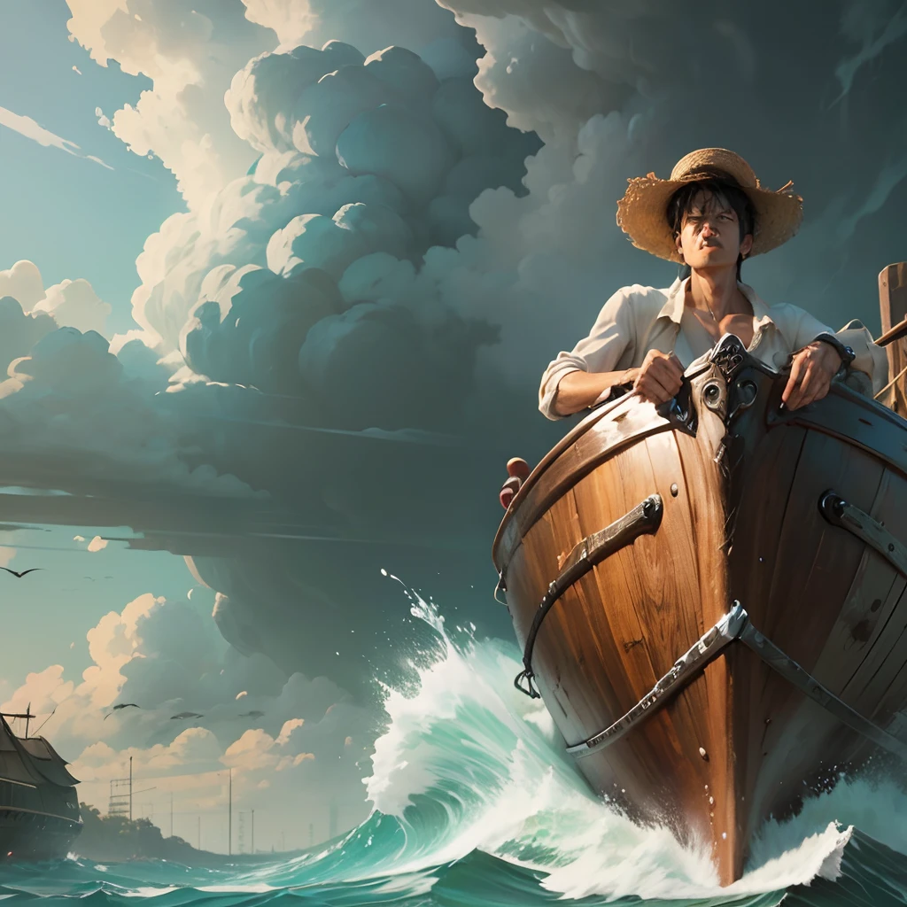 a real luffy in a boat at storm, resting --auto --s2