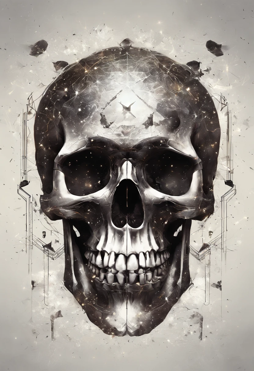 Create an image of a realistic skull with elements from outer space, as stars and galaxies, simbolizando o infinito e a eternidade da morte.