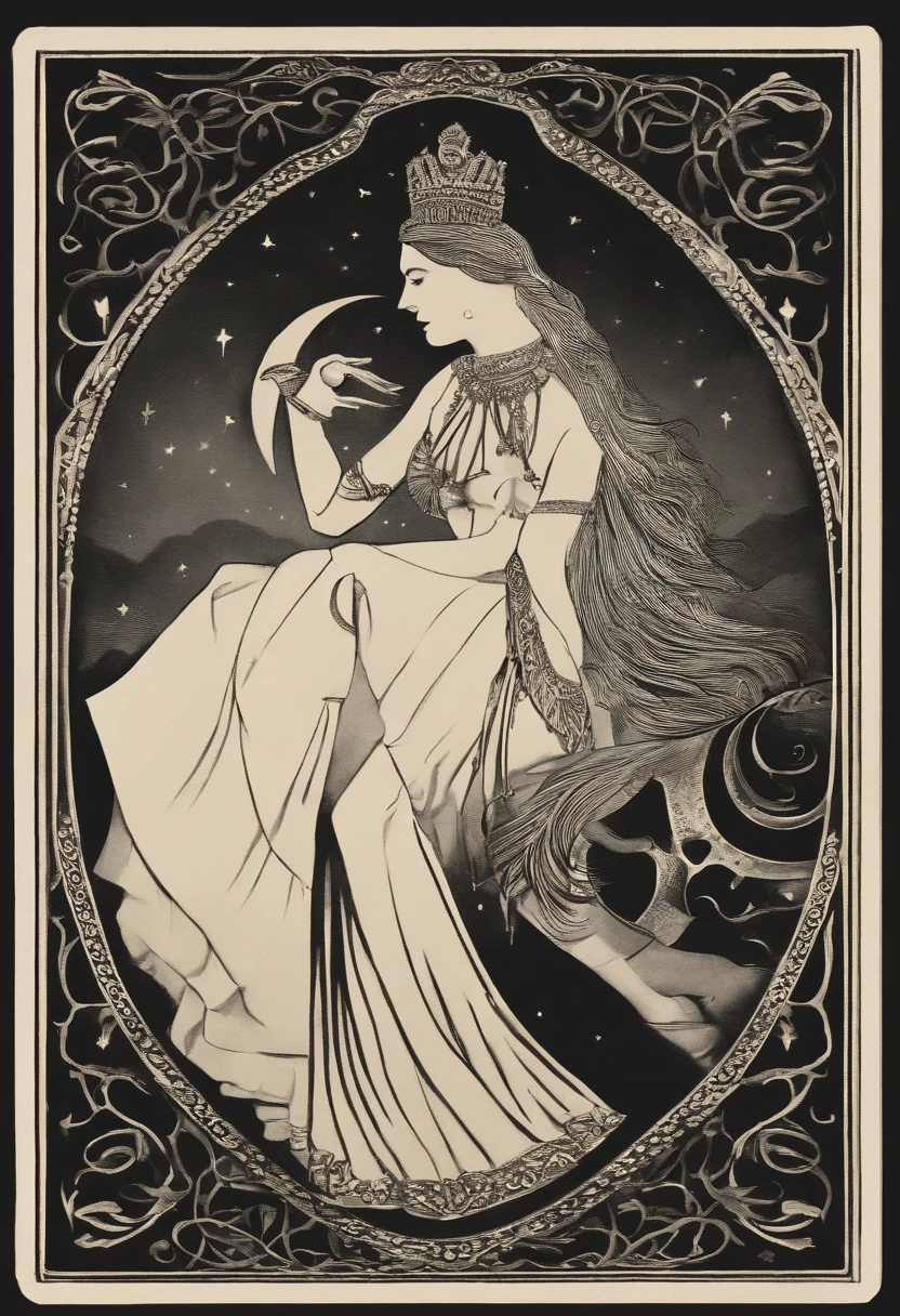 Tarot card with the moon smoking a joint, writing moon at the bottom of the letter