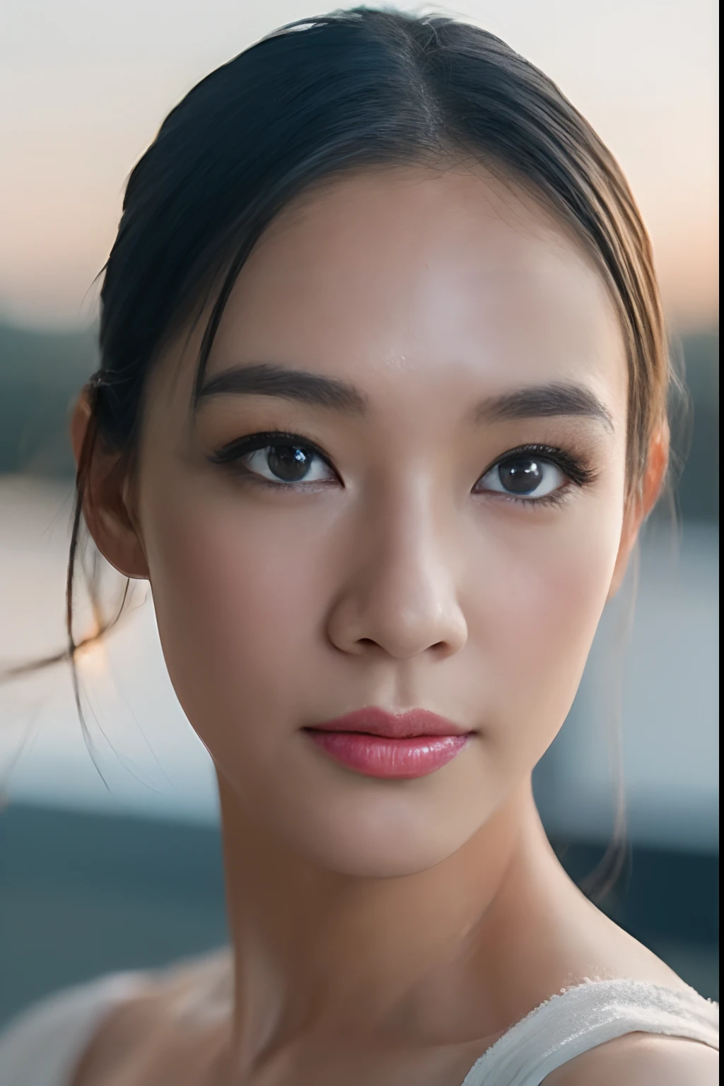 High quality, Shiny skin, (masutepiece:1.4), (8K, Photorealsitic, Raw photo, Best Quality: 1.4), japanes, (1girll), Beautiful face, (Realistic face:1.4), Beautiful hairstyle, Beautiful detailed eyes, (Best Ratio Eyes:1.5), Attractive, hight resolution, Ultra photo realsisim, Highly detailed, Optimal ratio, (Detailed face:1.4), view the viewer, red lipsticks, (Best Ratio Fingers:1.5), (Realistic blue eyes:1.2), ((High Proportion Realistic Breasts, Realistic medium breasts):1.4), (Closed mouth:1.5), Slender body, (with whole body visible:1.5), Portrait, Photography, Detailed skin, Realistic, Photorealsitic, Highly detailed, full length frame, High Detail RAW Color Art, Piercing, diffused soft lighting, Shallow depth of field, foco nítido, Cinematic lighting
