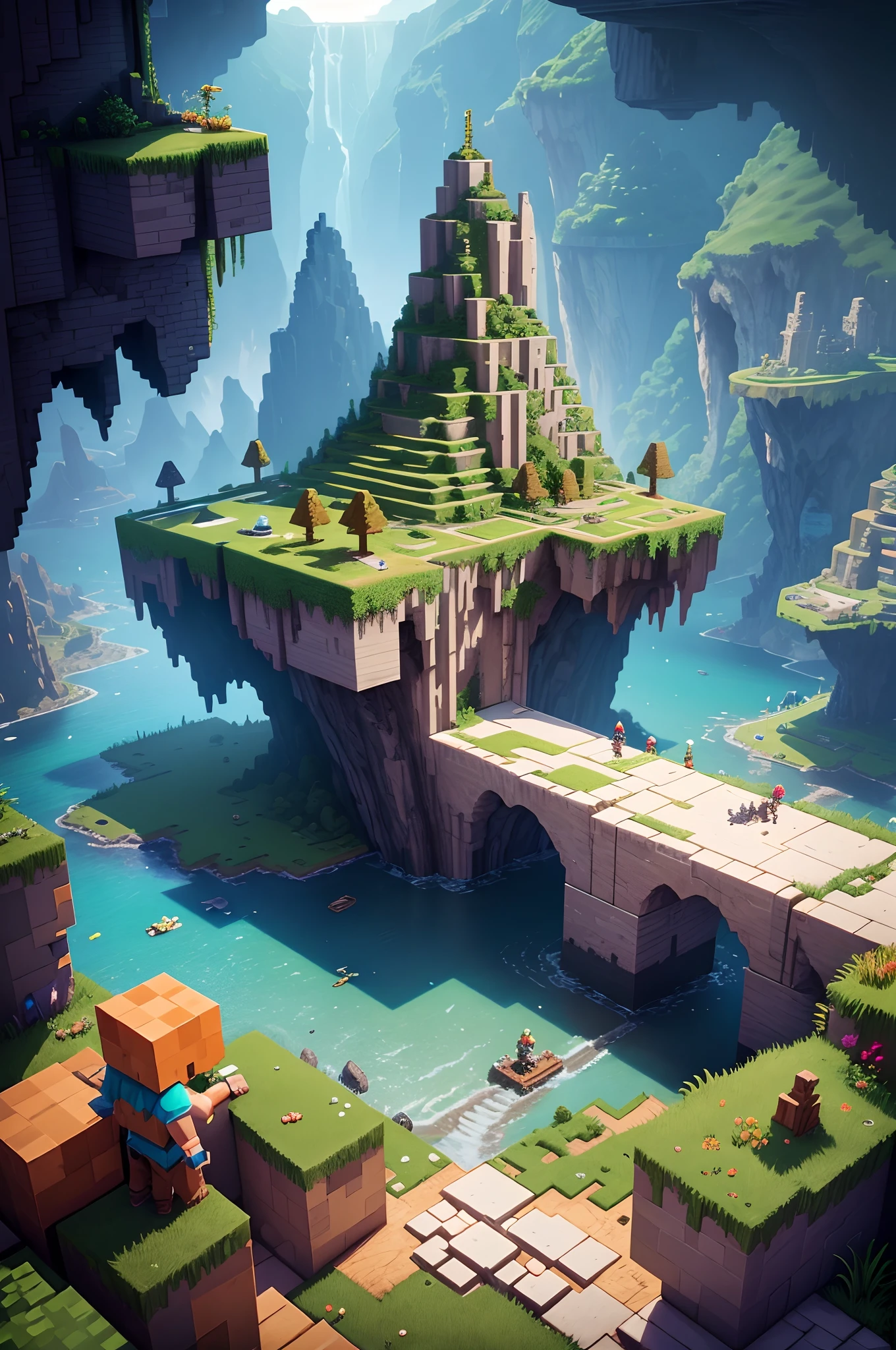 best quality,ultra-detailed,realistic,minecraft scene,blocky characters,cuboid shapes,colorful landscape,dynamic lighting,fantastic creatures,mining and crafting,adventure,exploration,vibrant colors,depth-of-field effect,breathtaking view,block-building game,endless possibilities,open world,immersive experience,building structures,redstone engineering,magical potions,combat with monsters,treasure hunting,rainbow block,underwater exploration,giant trees,towering mountains,player's inventory,caves and caverns,biomes and landscapes,peaceful sunset,survival mode,creative mode,gameplay experience,dynamic weather,emergent gameplay,8-bit sound effects